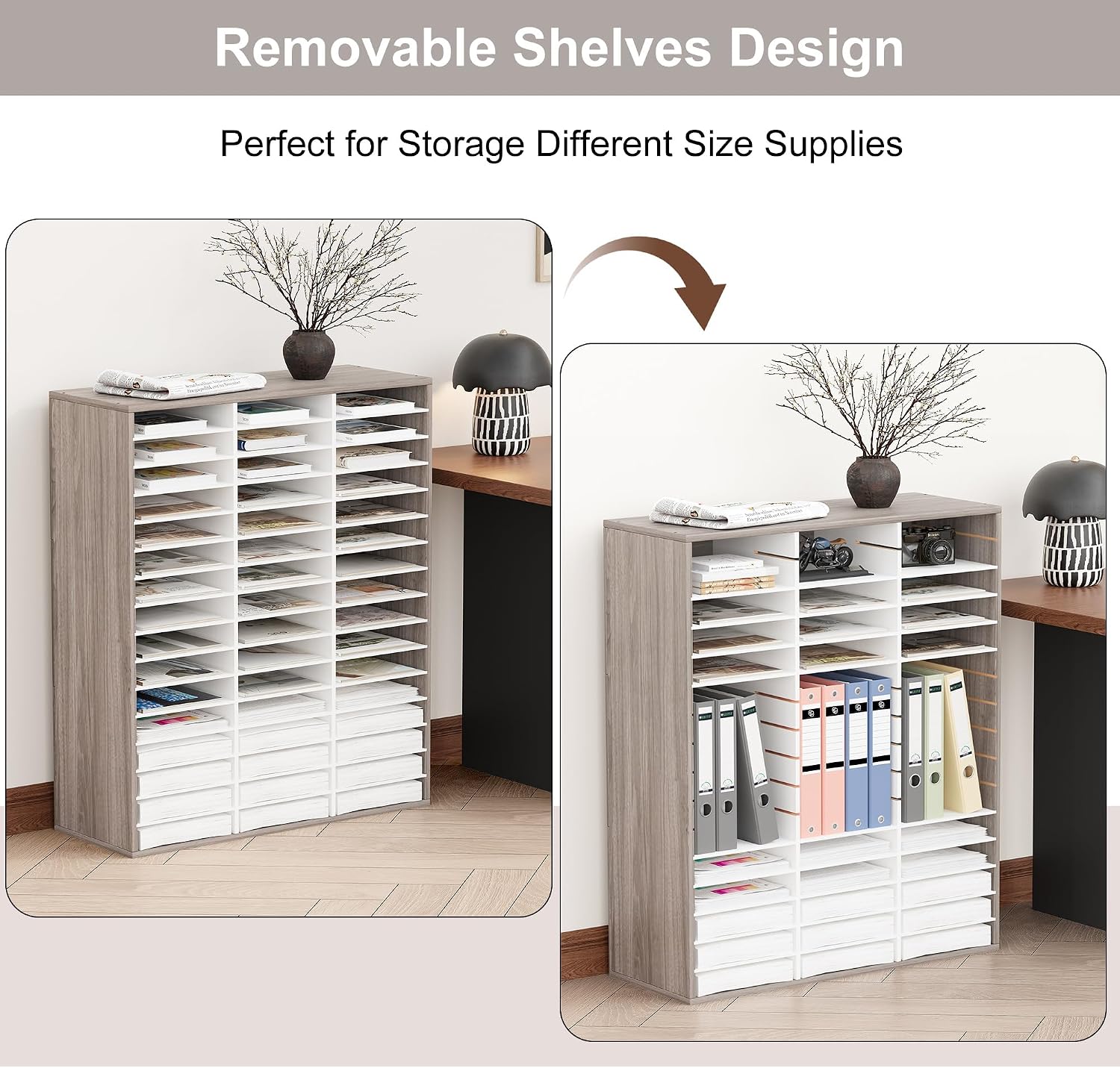 EasyPAG 12 Compartments Wooden Literature Organizer with Adjustable Shelves, 6000 Sheets Capacity Paper Organizer