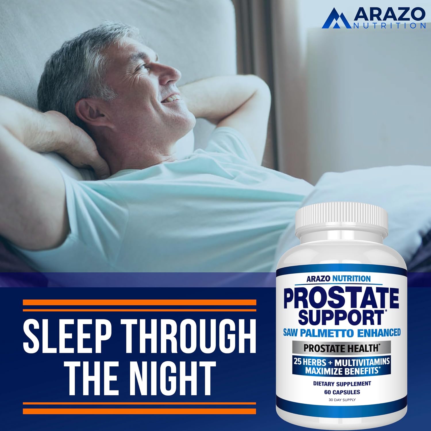 Arazo Nutrition Prostate Supplement - Saw Palmetto + 25 Herbs - Reduce Frequent Urination, Reduce Hair Loss