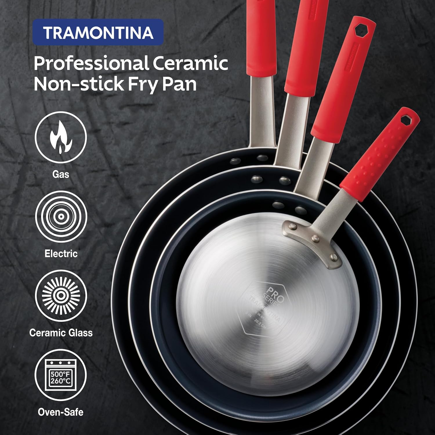Tramontina Professional 8-Inch Non Stick Small Frying Pan | Heavy-Gauge Aluminum Skillet with Reinforced Nonstick Coating, Red Handle, Dishwasher and Oven Safe, Made in Brazil
