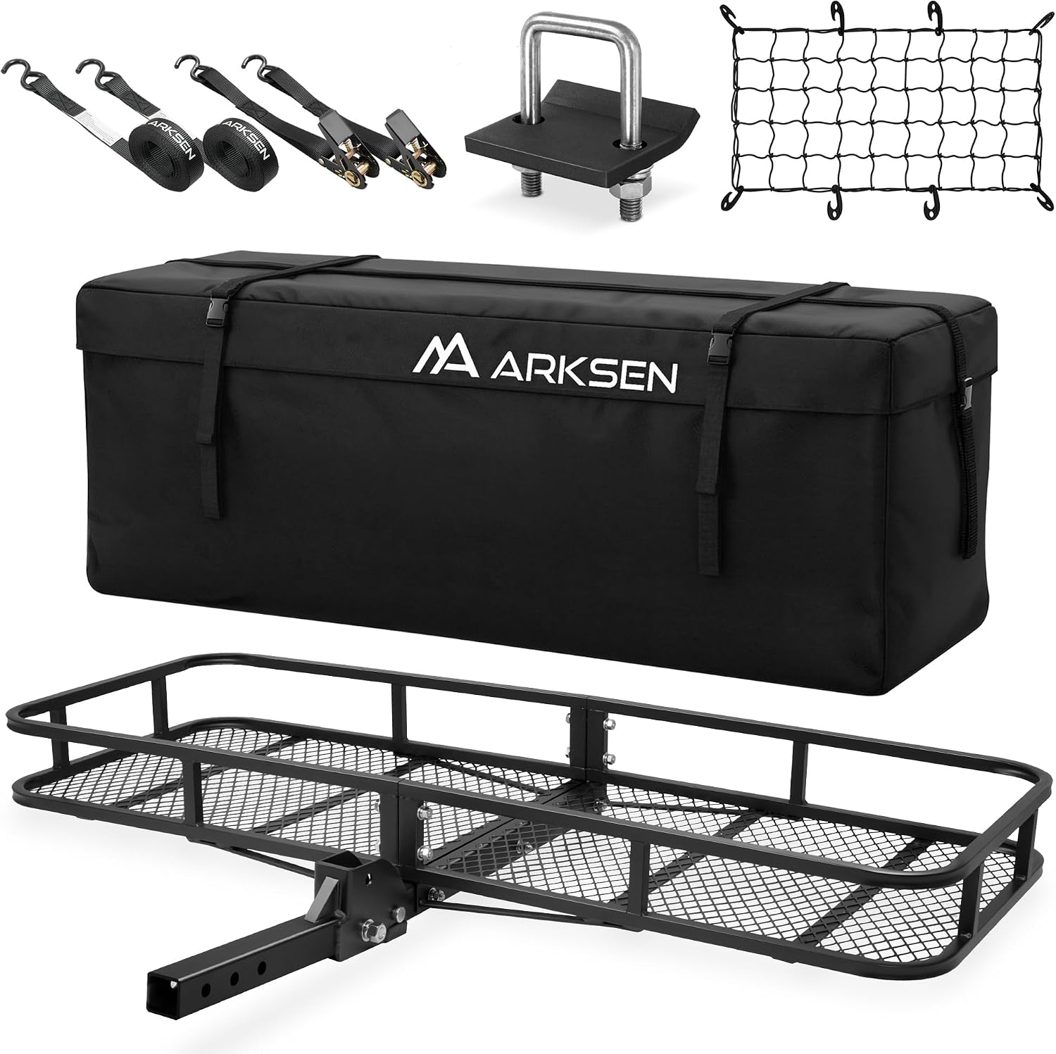 60" x 23" x 5.5" Folding Hitch Cargo Carrier Basket, 500 Lbs Heavy Duty Rear Trailer Hitch Cargo Rack Fits 2" Receiver for SUV, Truck & Van, Ideal for Camping & Travel