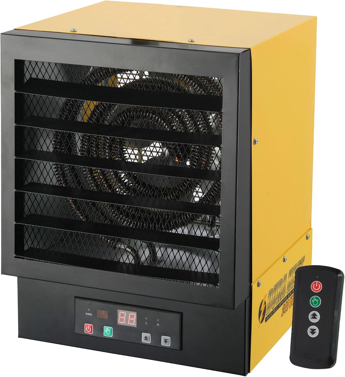 Dura Heat EWH5510 Electric Forced Air Heater with Remote Control 17, 060 Btu, Yellow, Large | NO PLUG Hardwired Install Required, Steel Body, 17