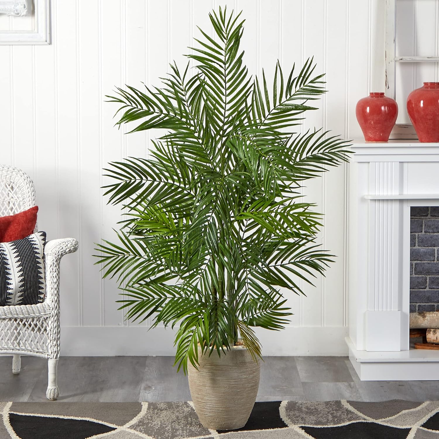 Nearly Natural 5ft. Areca Palm Artificial Tree in Sand Colored Planter