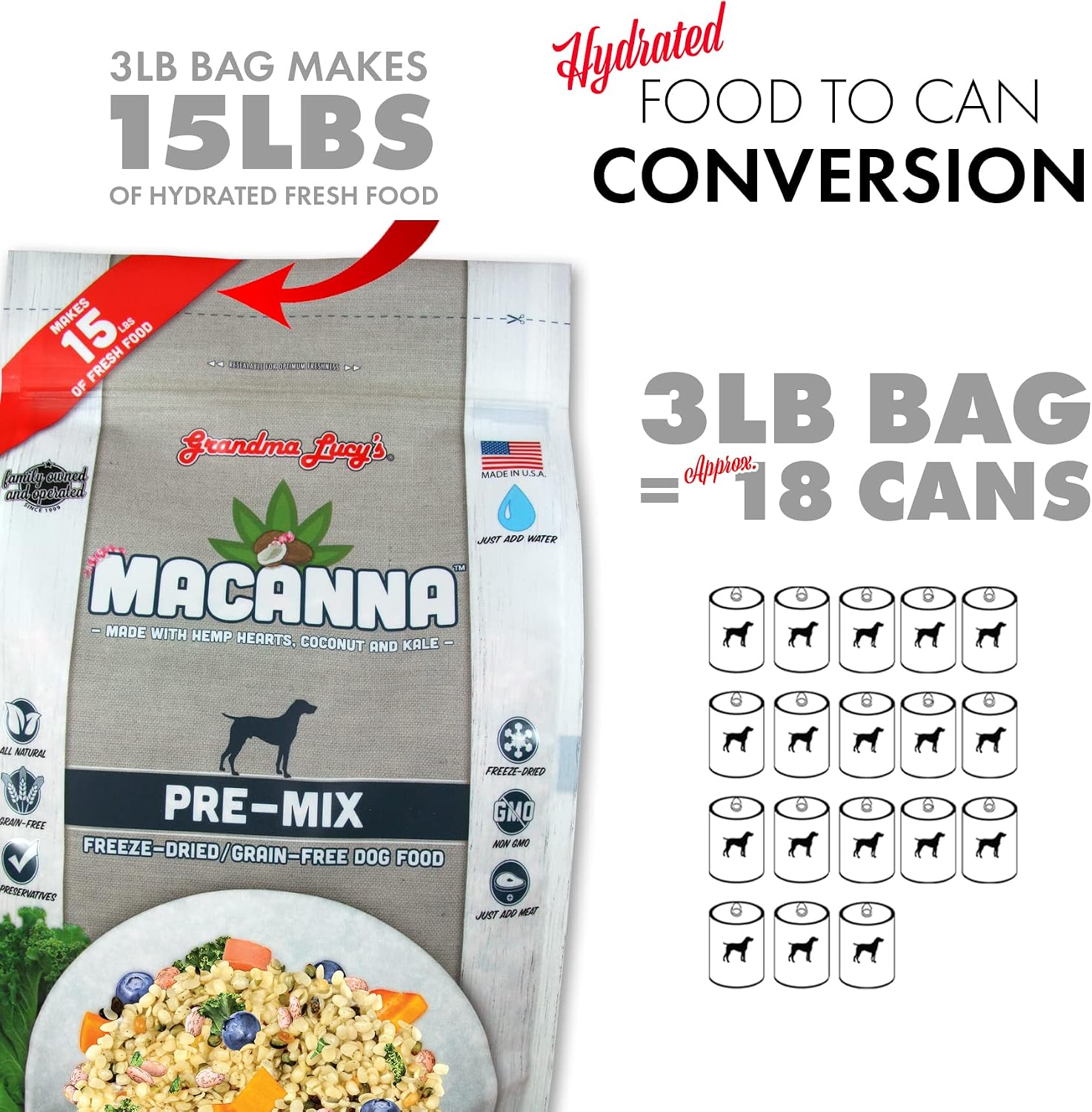 Grandma Lucy's Macanna Dog Food, Grain Free and Freeze-Dried - Salmon Recipe, 3Lb Bag