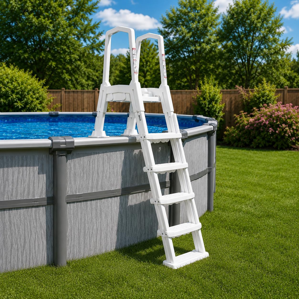 XtremepouwerUS Deluxe Incline Above Ground in-Pool Swimming Pool Ladder Pool Step Adjustable Ladder, White