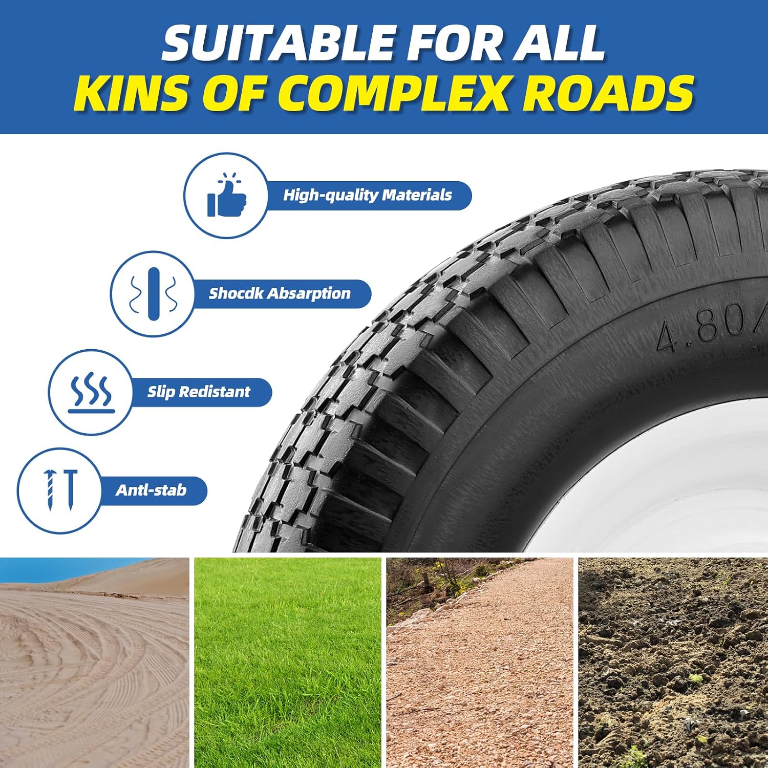 Wheelbarrow Tire - FLAT FREE- Never have a Flat Again - Universal Fit - 10 Year Warranty - Industrial Grade