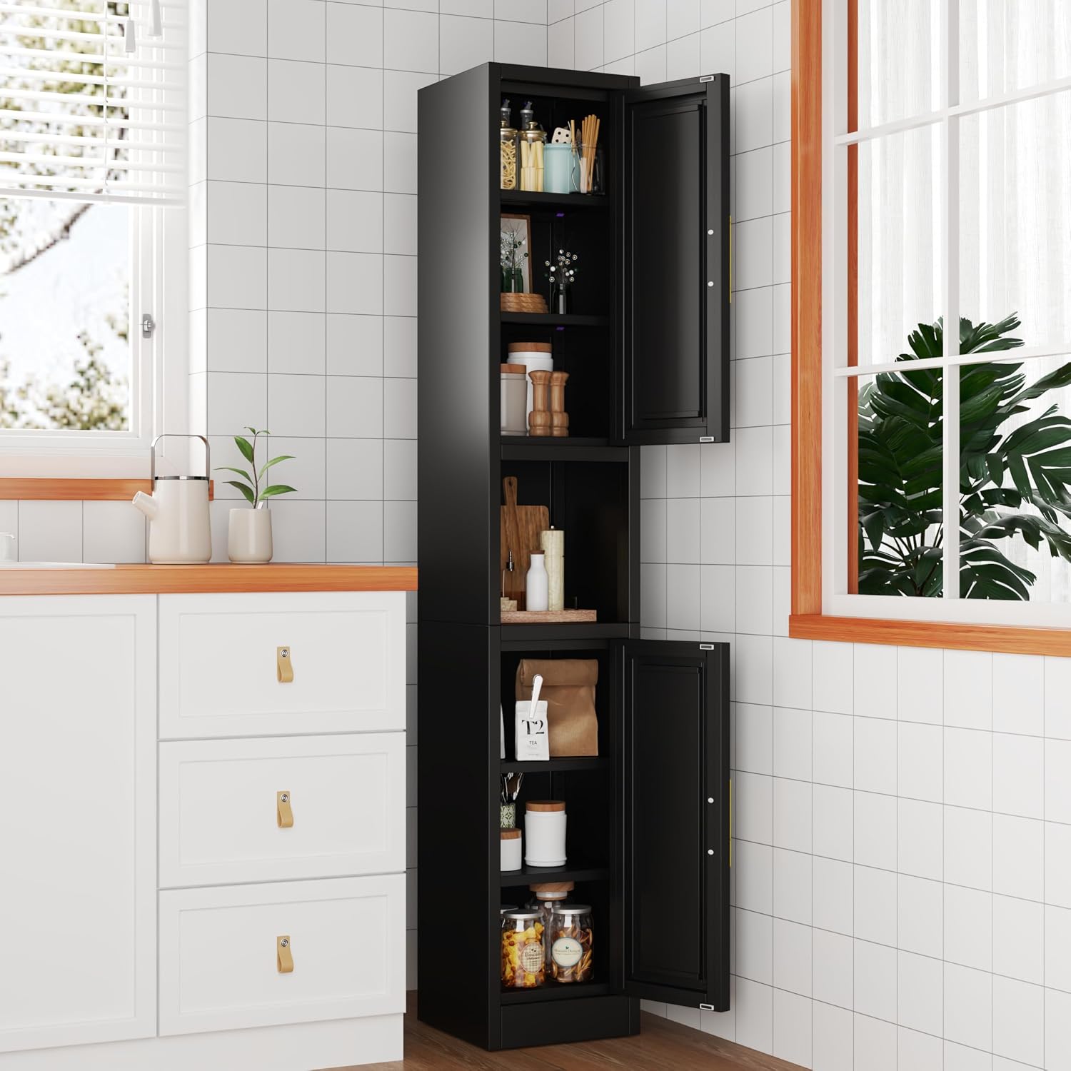 Ckzbx Tall Narrow Storage Cabinet 66.93" H Tall Bathroom Cabinet Metal Pantry Cabinets, 4 Adjustable Shelves for Kitchen, Home Office, Living Room, Dinning Room (20 inches Wide White)