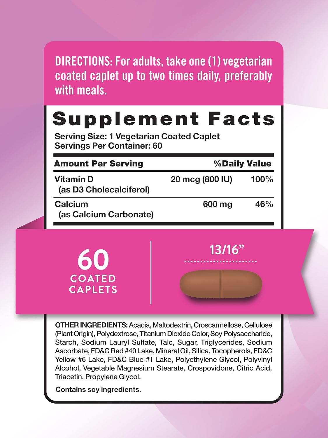Nature's Truth Calcium 600 mg with Vitamin D3 | Coated Caplets | Calcium Carbonate | Vegetarian