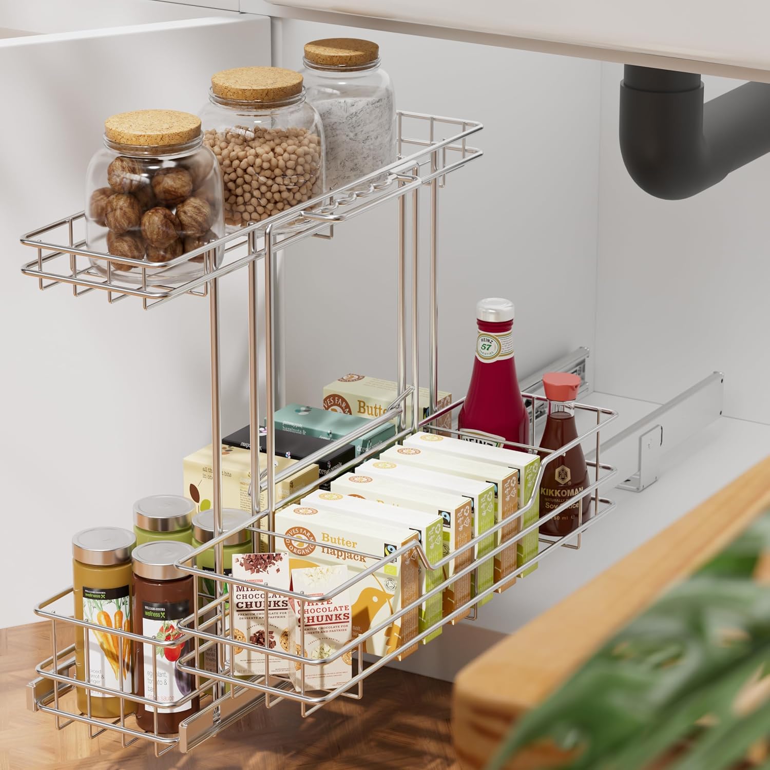 Under Sink Organizer 9" W X19 D, Pull Out Cabinet Organizer 2 Tier