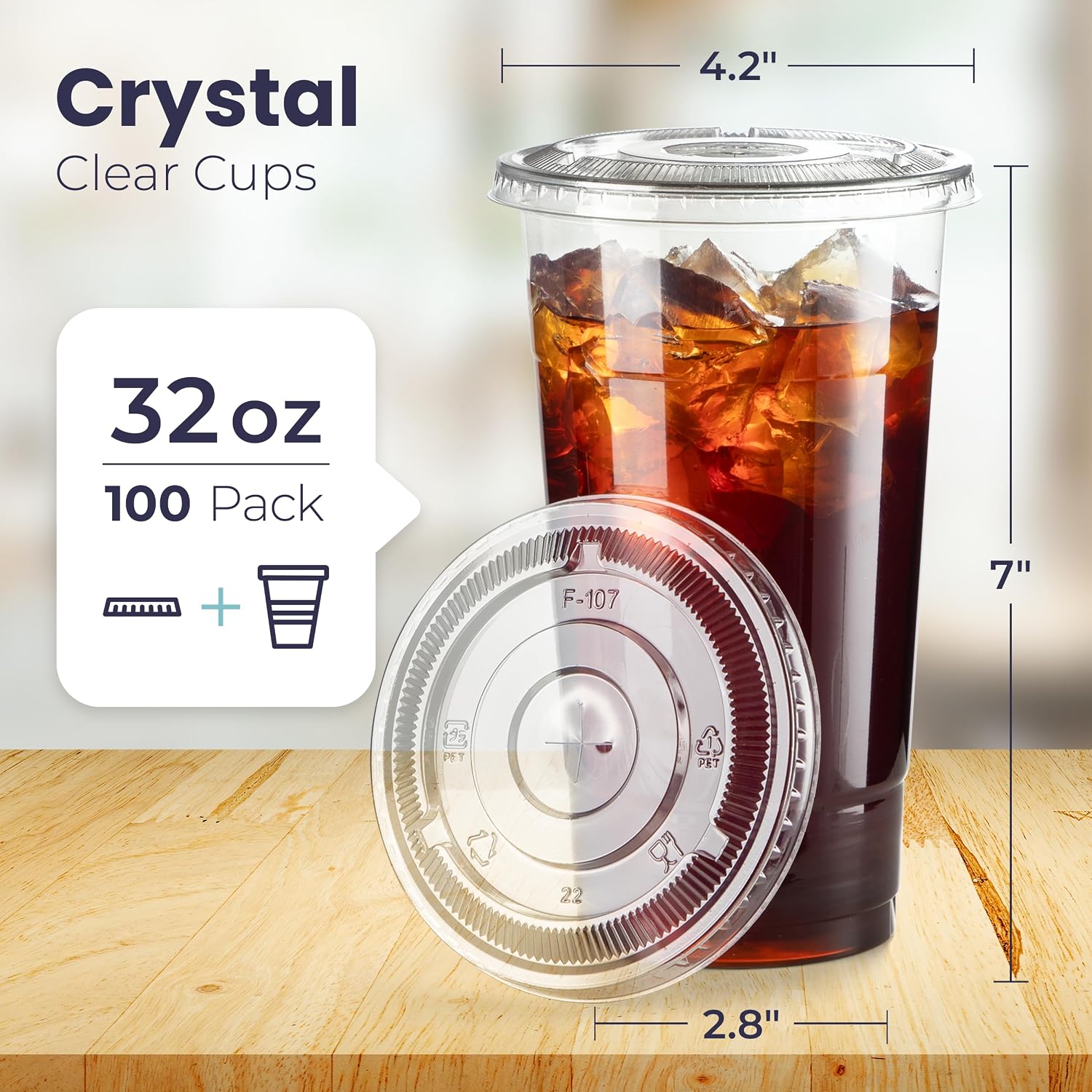 Fit Meal Prep 100 Pack 16 oz Clear Plastic Cups with Flat Lids, Disposable Iced Coffee Cups, BPA Free Premium Crystal Smoothie Cup for Party, Lemonade Stand, Cold Drinks, Juice, Milkshake