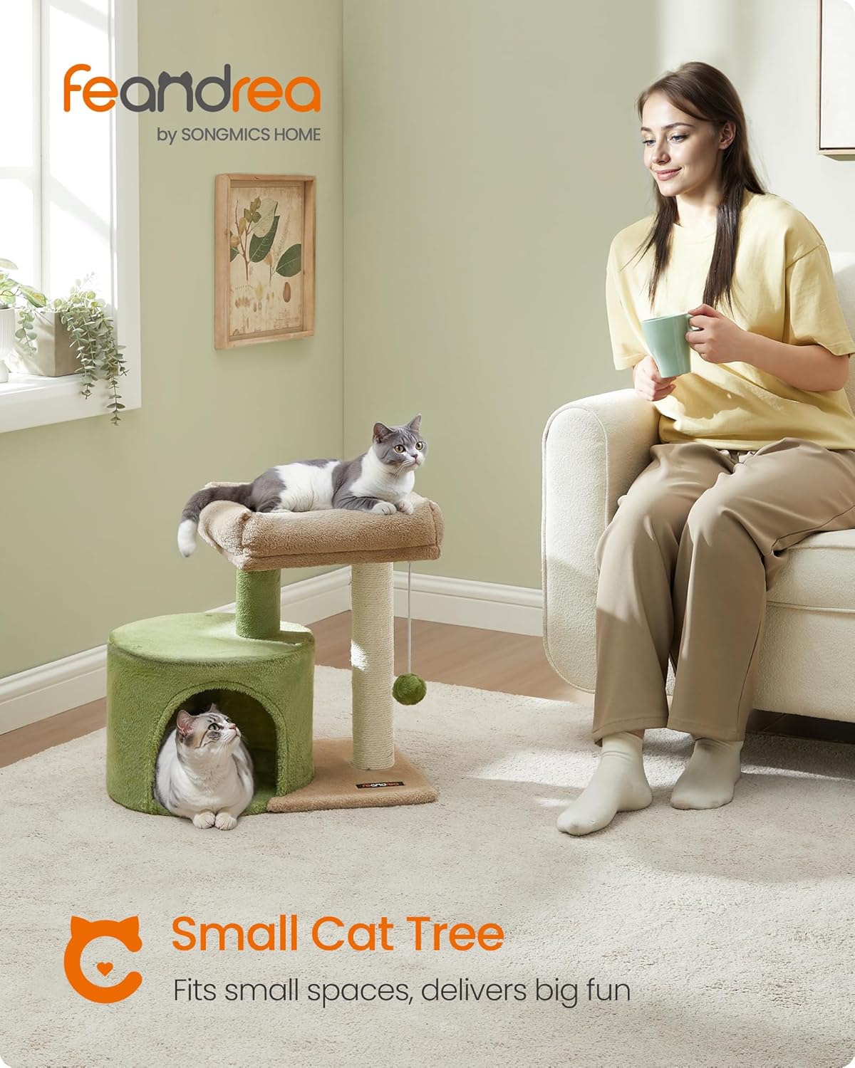 Feandrea Cat Tree, 18.5-in Small Cat Tower, Cute Kittens Condo, Smoky Gray