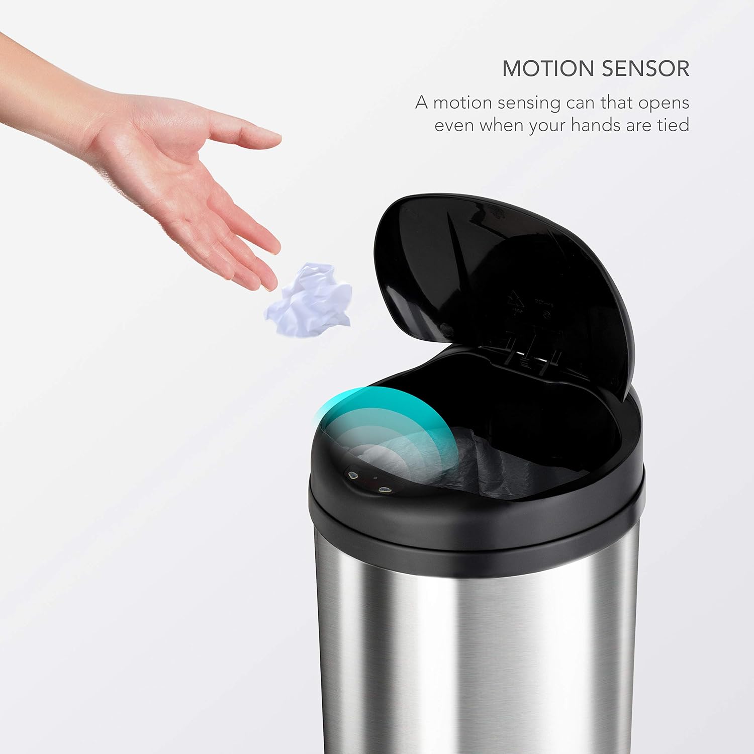NINESTARS CB-DZT-50-98-1C Automatic Touchless Motion Sensor Oval & Rectangular Trash Can Combo Set, 13.2 Gal. 50 L. & 2.1 Gal.8 L., Stainless Steel