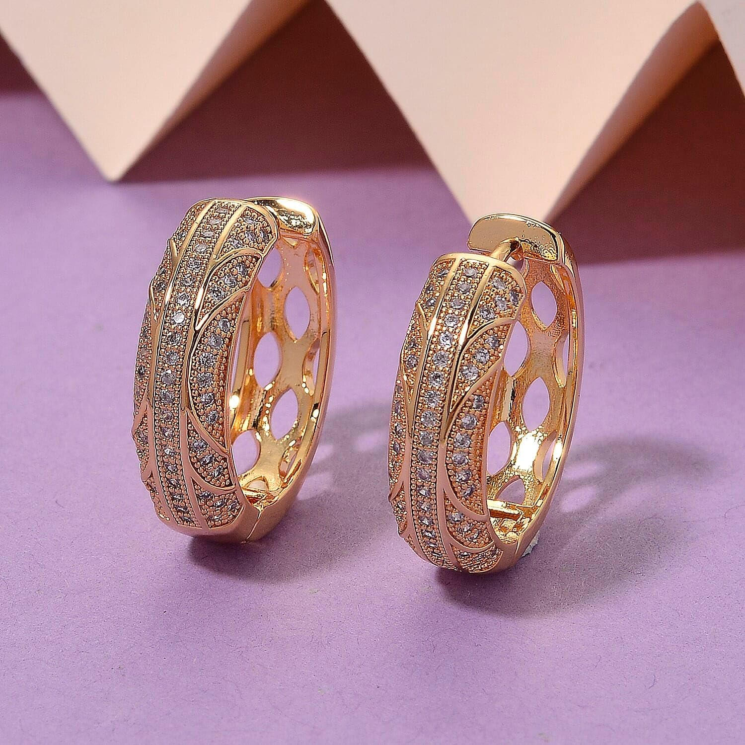 Cubic Zirconia Hoop Earrings in Goldtone