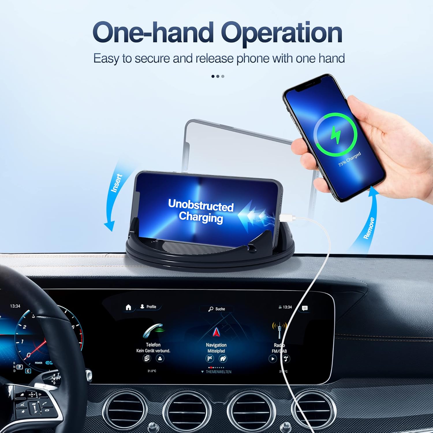 Loncaster Car Phone Holder, Car Phone Mount Silicone Car Pad Mat for Various Dashboards, Slip Free Desk Phone Stand Compatible with iPhone, Samsung, Android Smartphones, GPS Devices and More, Black