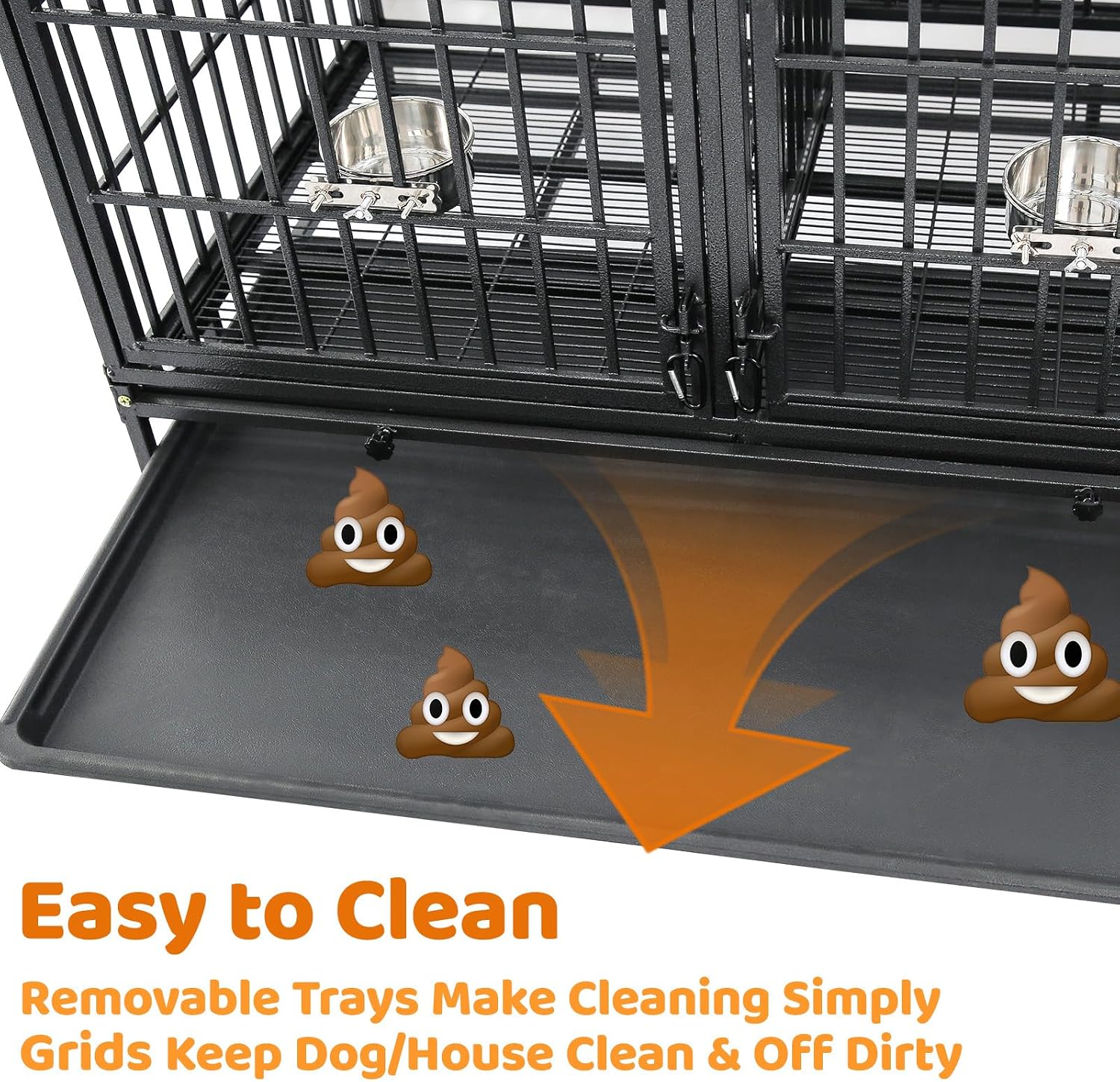 Homey Pet Taller 43" Heavy Duty Double Dog Crates with Divider & Dual Door | Drop Cage for Dogs with Lockable Wheels, Bowls, Removable Tray, Top Access, Ideal for Small to Medium & Large Dogs, Breeders