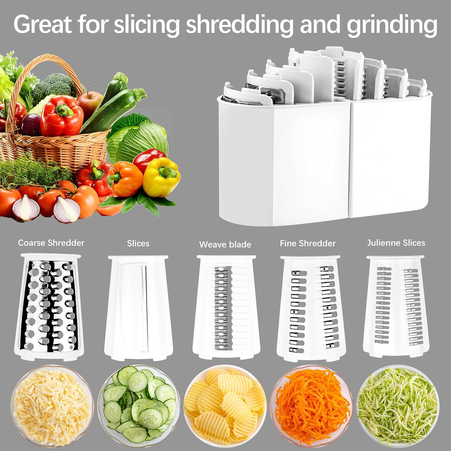 5 in 1 Rotary Cheese Grater Hand Crank, Cheese Shredder with Handle