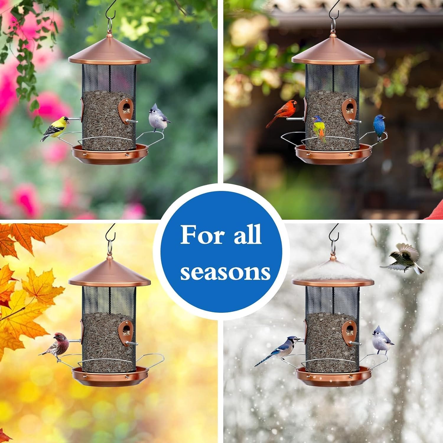 Large Bird Feeders for Outside: 3-5LB Capacity Seed Feeding | 12.6inch Easy Hanging for Tree Garden Yard Outside Decor Cardinal Finch - Gardening