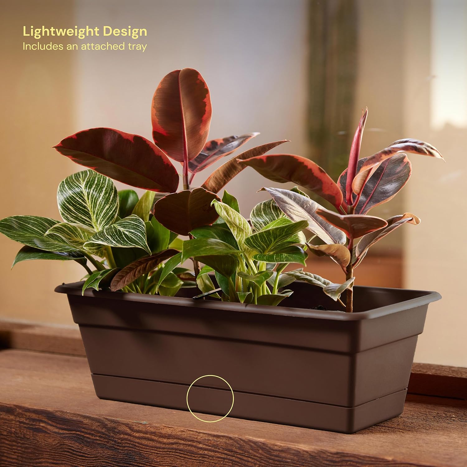 Bloem Dura Cotta Window Box Planter: 24" - Terra Cotta - with Tray, Weatherproof Resin Box, Removable Tray for Indoor & Outdoor Use, Gardening, 3 Gallon Capacity