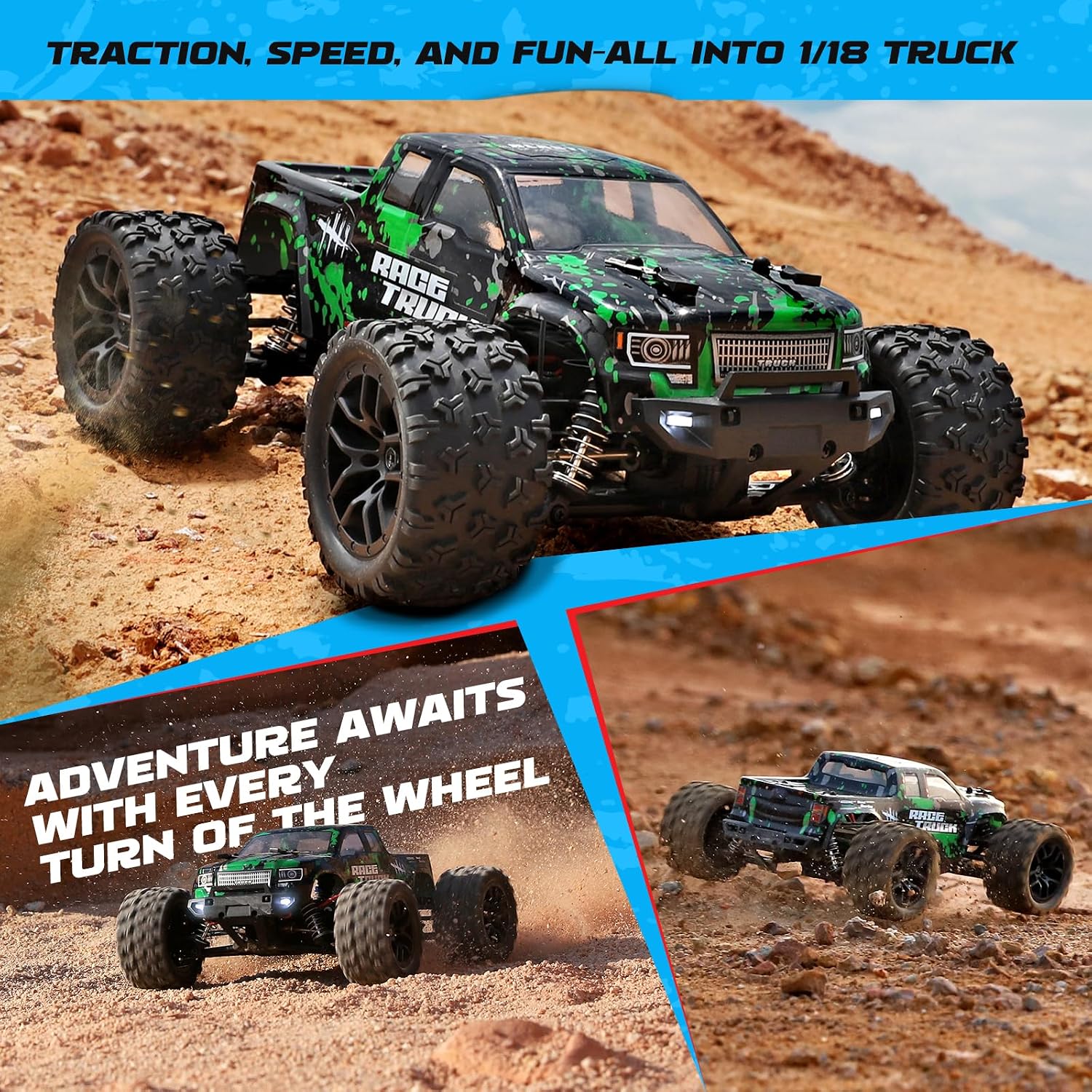HAIBOXING 18859 1:18 Scale All Terrain RC Car, Hobby 4WD Remote Control Car | 2.4GHz Electric RC Vehicle 36 KPH High Speed 4X4 Waterproof Off-Road RC Truck with Two Rechargeable Batteries for RC Driving
