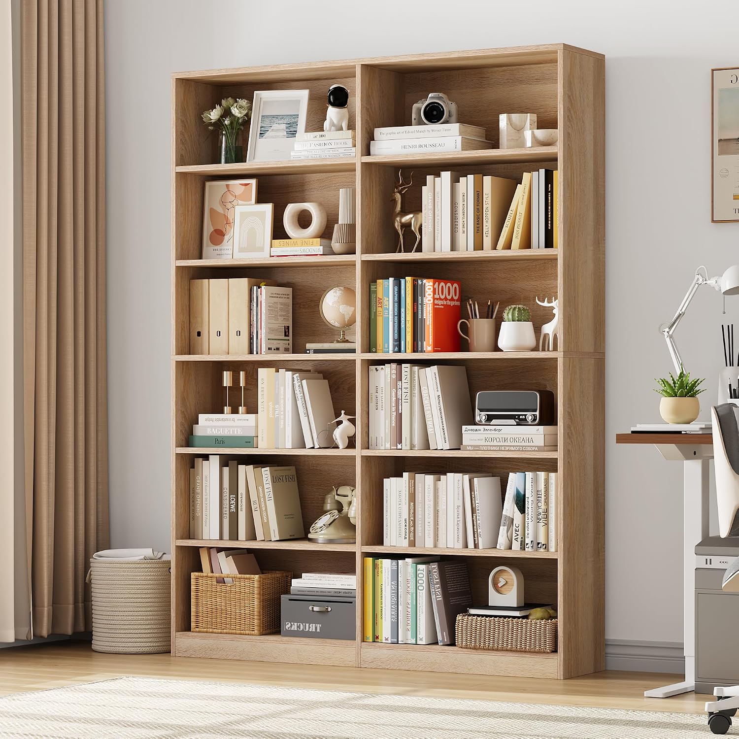 Bookshelf Tall Bookcase, 6-Tier Double Wide Bookshelves, White | Freestanding Display Storage Shelves, Tall and Large Book Shelves for Home Decor Bedroom, Living Room, Home Office, Library