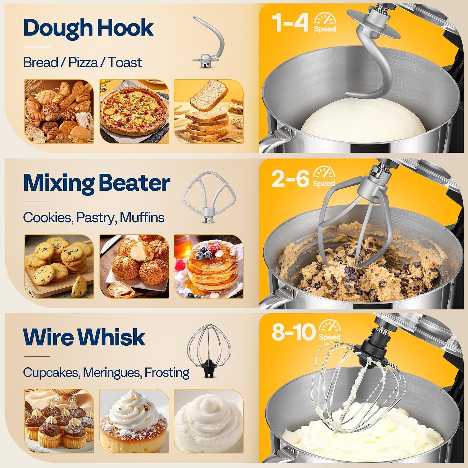 VIVOHOME Stand Mixer, 6-Quart Tilt-Head Kitchen Mixer with Bowl, Gray