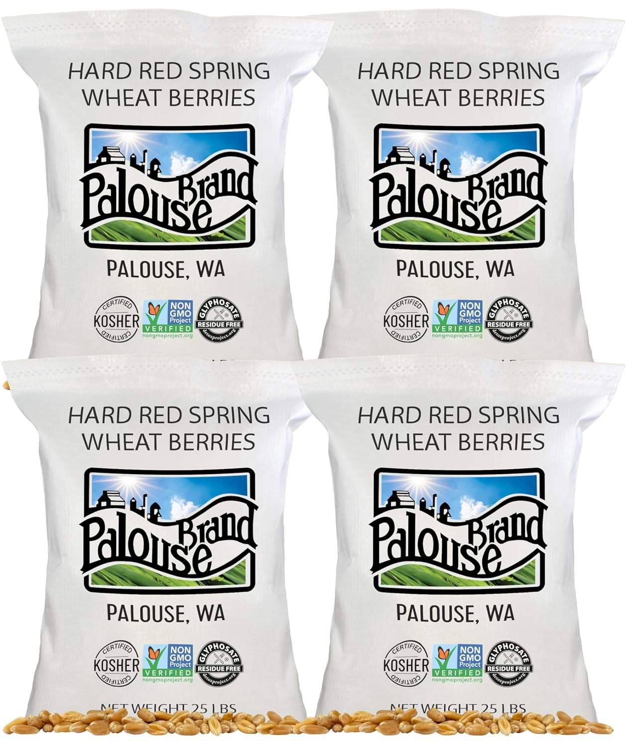 Palouse Brand Certified Glyphosate Residue Free Hard Red Spring Wheat Berries | 25 LBS Bag | Family Farmed in Washington State | Sproutable | Non-GMO Project Verified | Kosher