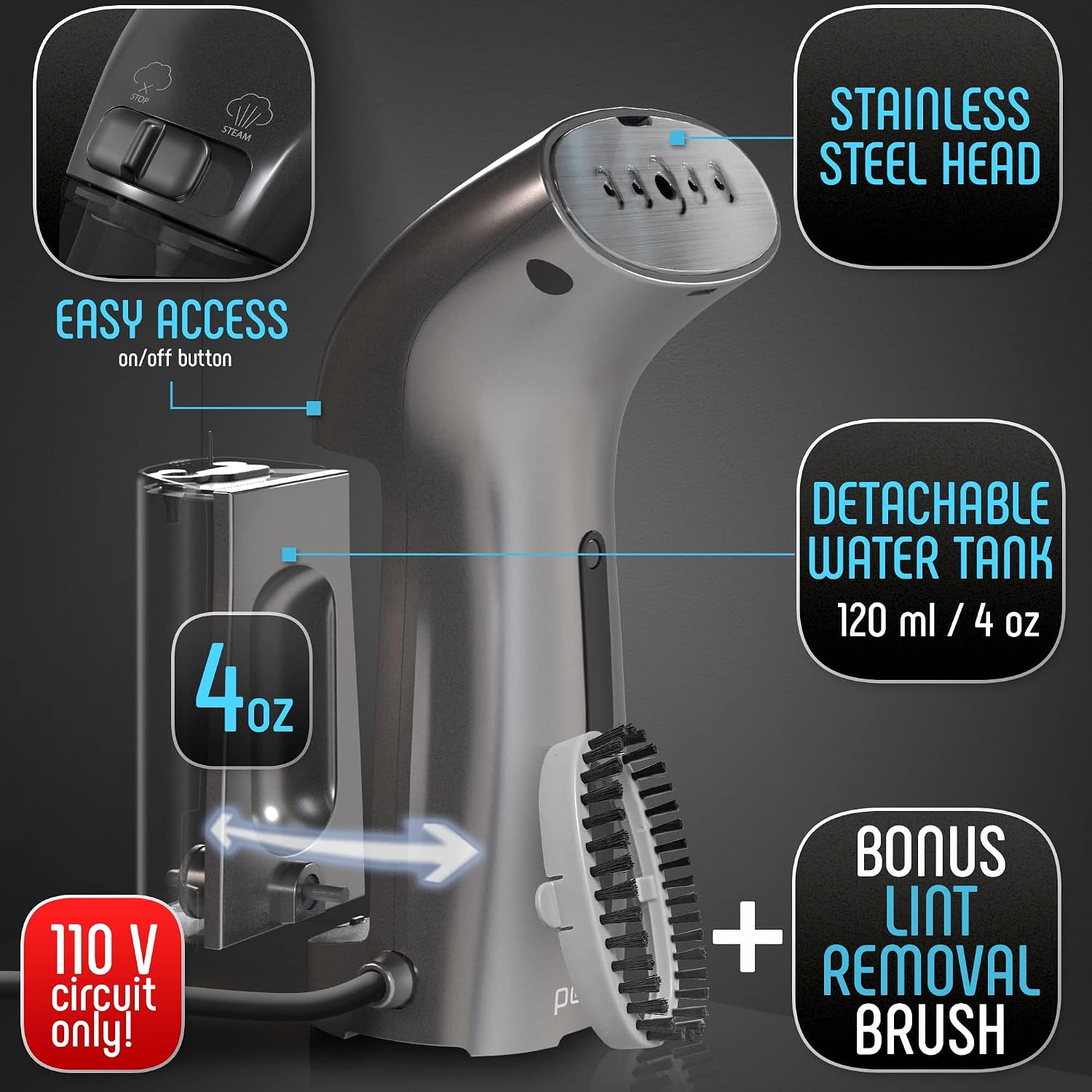 Polardo Travel Garment Steamer - Compact Portable Handheld Clothes Steamer with 360° Anti-Spill Technology