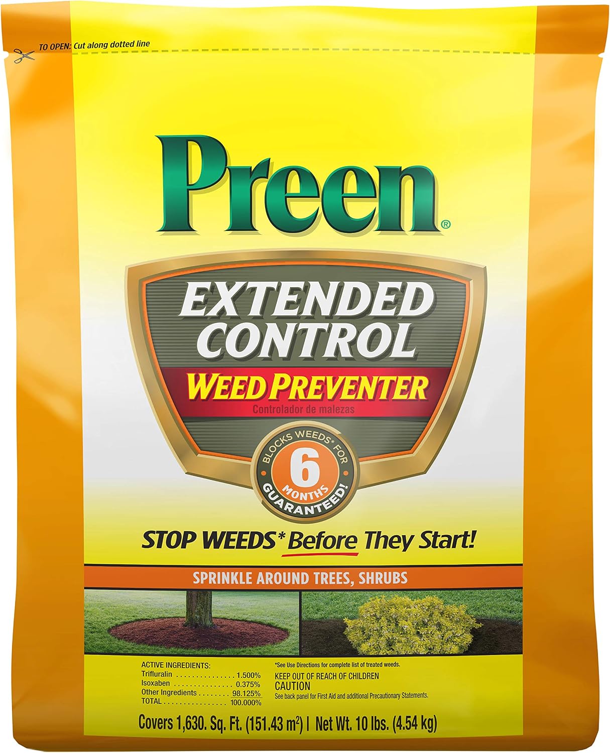 Preen Extended Control Weed Preventer - 4.93 lb. Bottle - Covers 805 sq. ft. | PreEmergent Herbicide for Garden Weed Control –Prevents Weeds up to 6 Months – For Perennials and Shrubs