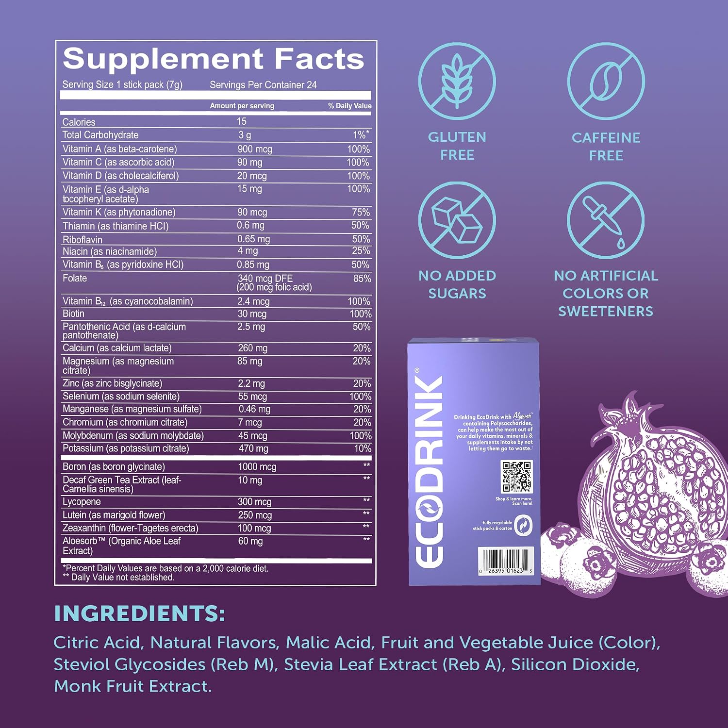 Lily of the Desert EcoDrink Nutrient Support Hydration Packets, Strawberry Lemonade – Naturally Sweetened Multivitamin Electrolyte Mix with Aloe, 24 Stick Packs/Box, 0.25 Oz Ea