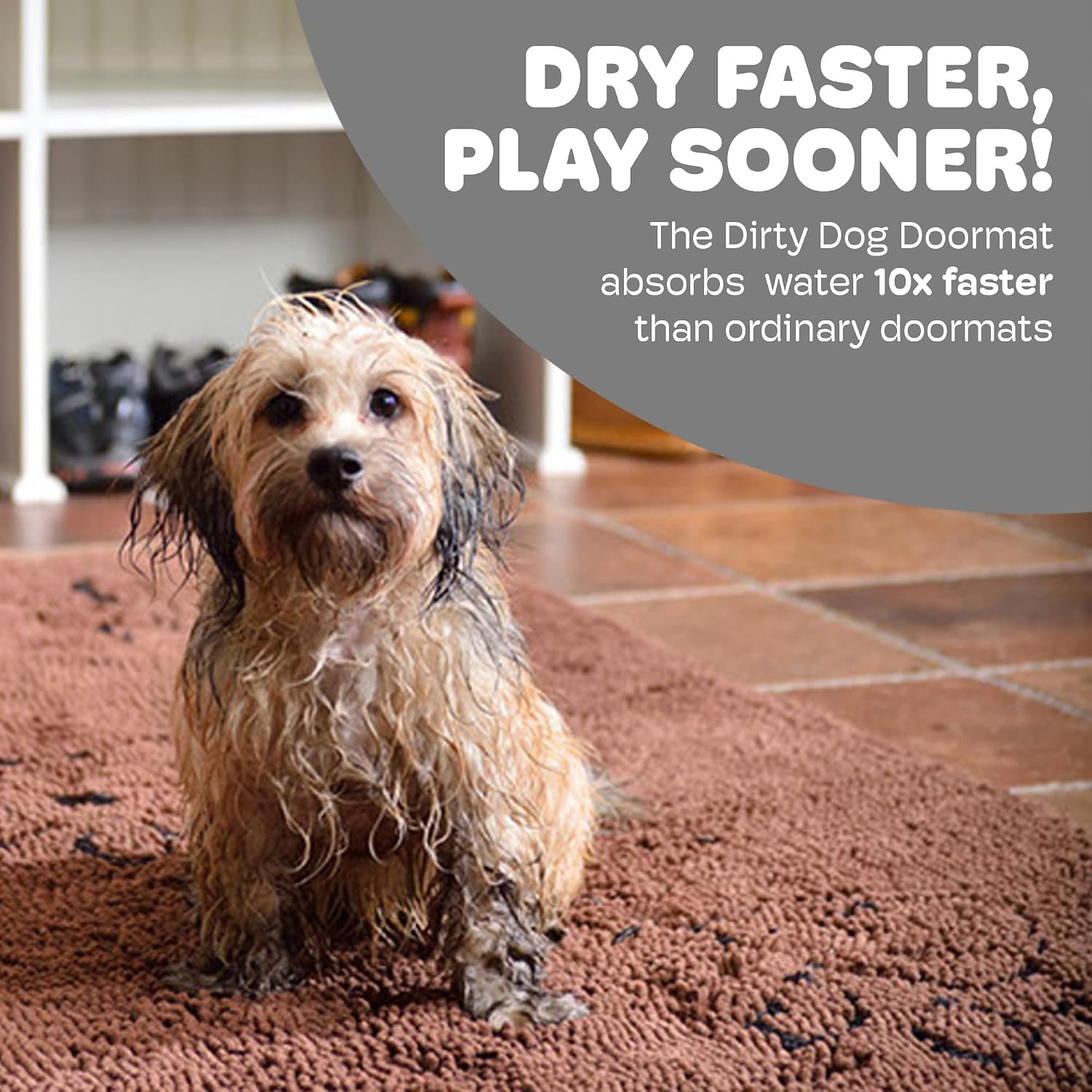 Dog Gone Smart Dirty Dog Doormat - Fast Drying Rug with Super Gripper Backing for Clean Floors - Super Absorbent and Machine Washable Mat for Muddy Paws - Grey
