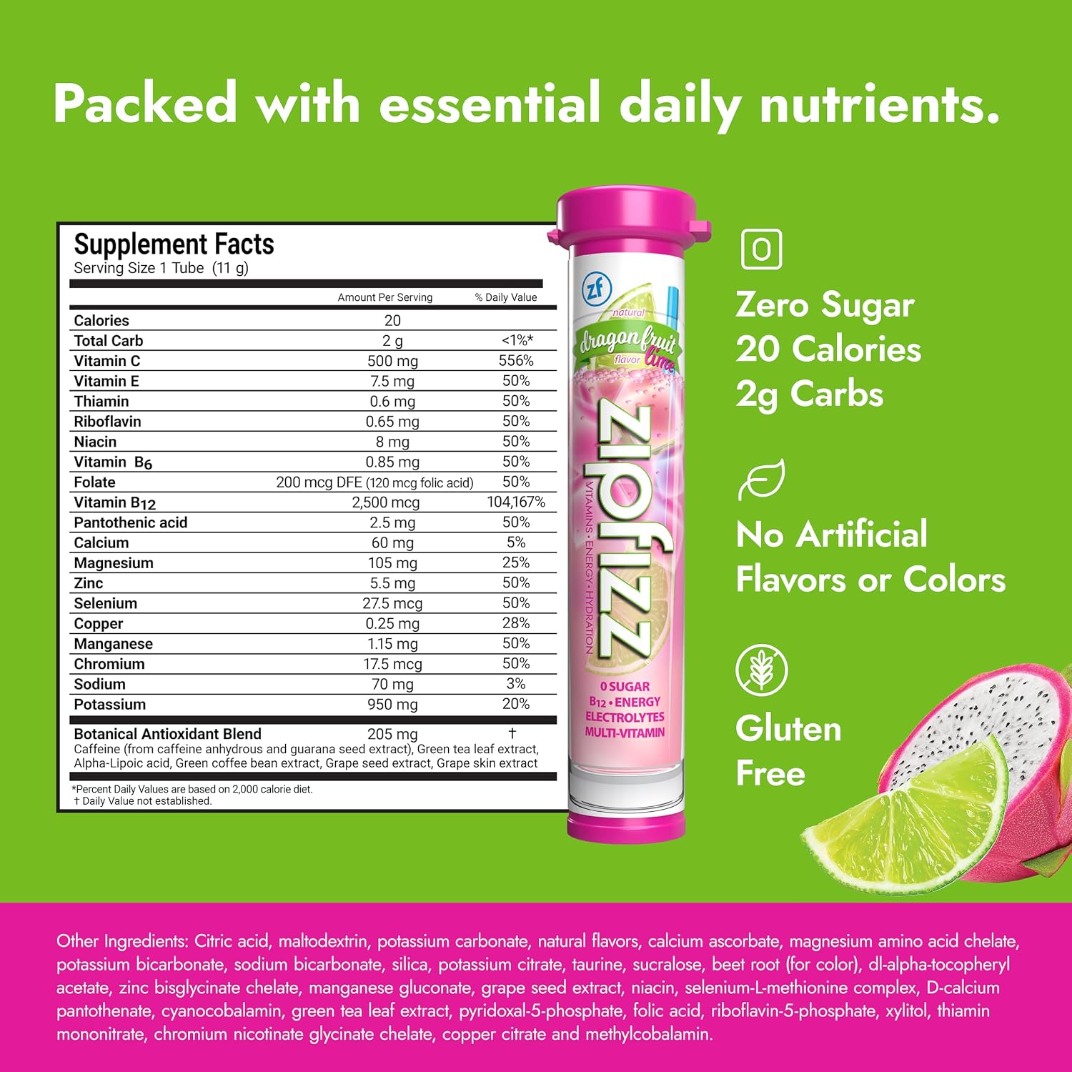 Zipfizz Energy Drink Powder, 20 Pack B12 Electrolyte - Pink Lemonade | Hydration tubes with vitamin drink benefits, 100mg caffeine, B12, electrolytes, & no artificial sugar for active lifestyle