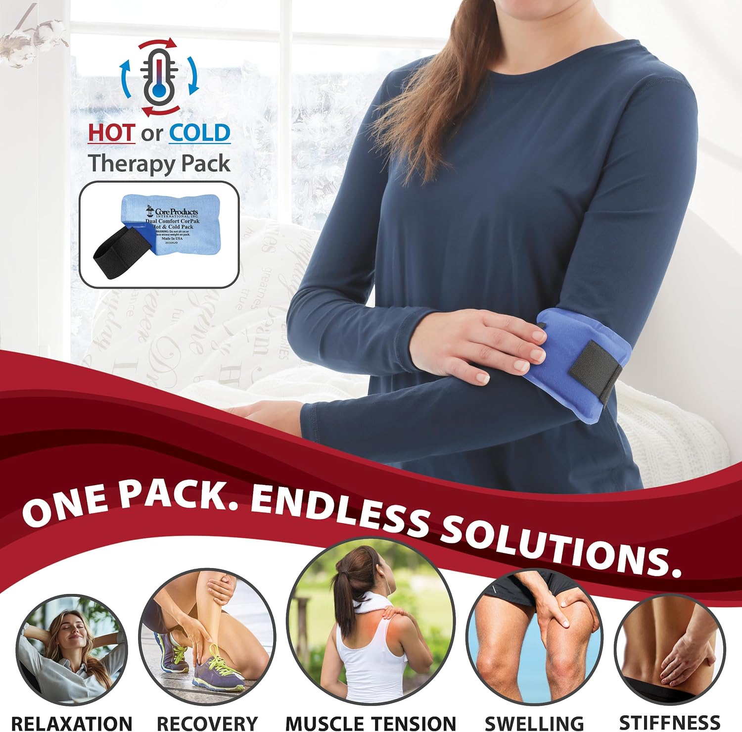 Reusable Hot & Cold Therapy Pack for Pain Relief and Injuries, Large | Provides versatile hot or cold therapy to help relieve muscle aches, joint pain, swelling, and stiffness.
