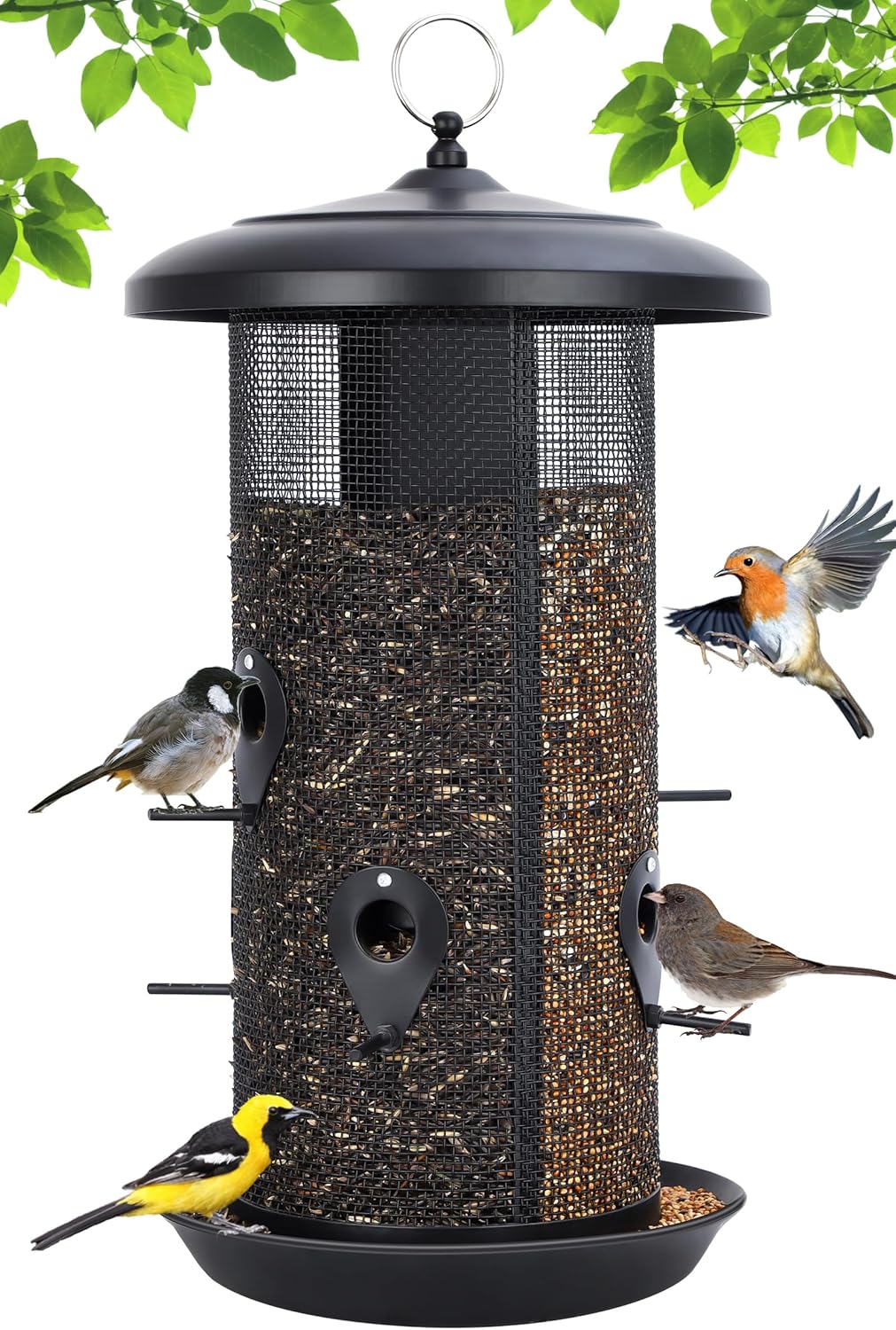 Gtongoko Bird Feeders for Outdoors, All Metal Mesh Tube Bird Feeder | Up to 10 LB Large Capacity Hanging Bird Feeder with Dual Seed Compartments