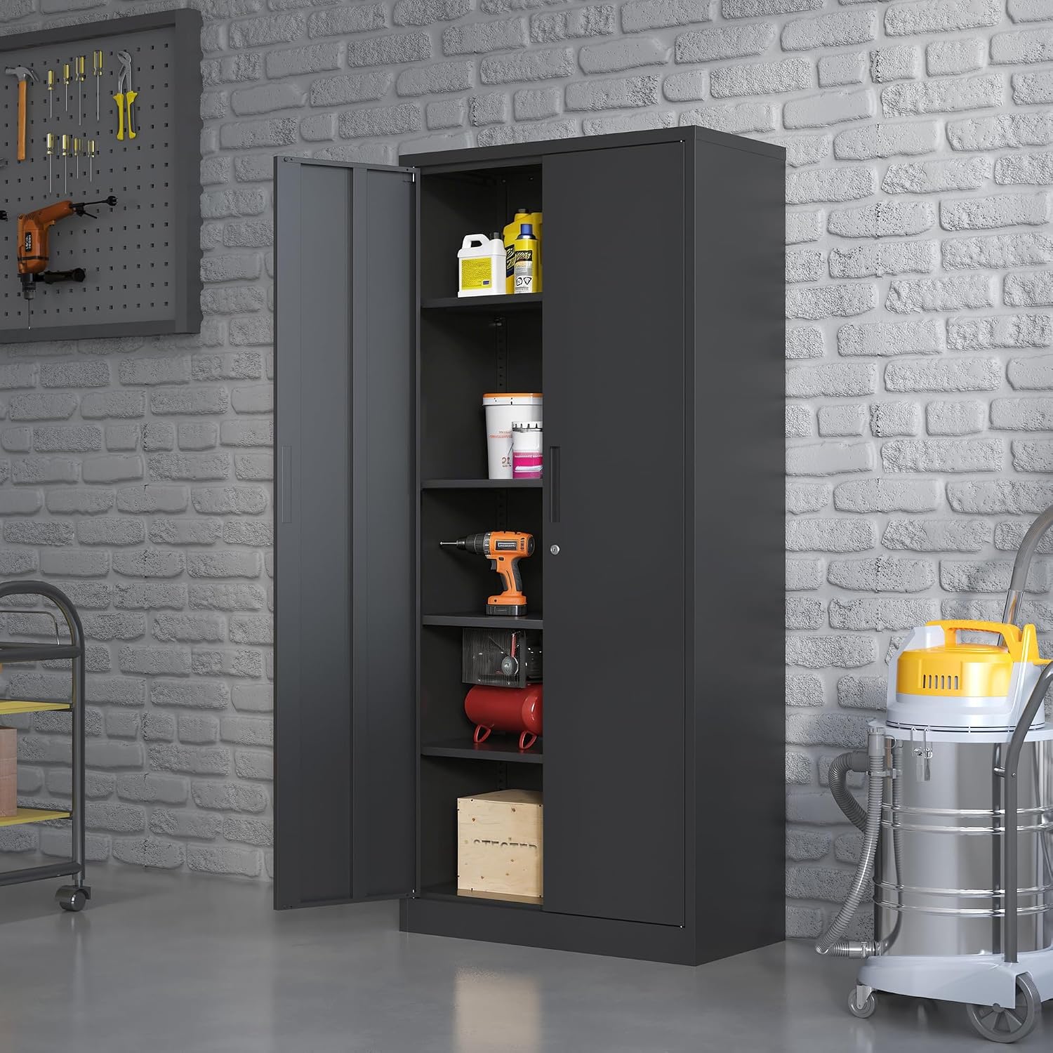 Metal Storage Cabinet for Garage, Tool Cabinet, Utility Cabinet | Wheeled, Rolling Tool Cabinet, 6 Drawers, Top Countertop, Pegboard, Assembly Required, Black
