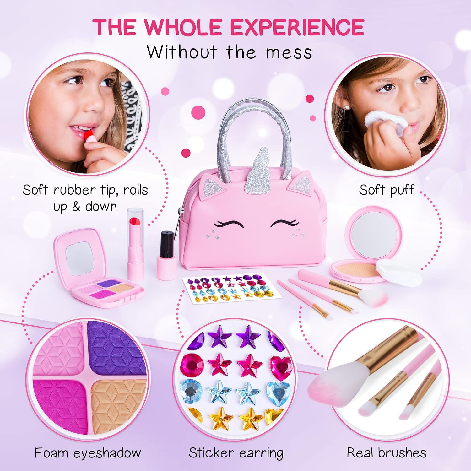 Kids Real Makeup Kit with Unicorn Purse Non Toxic Washable Make Up Set