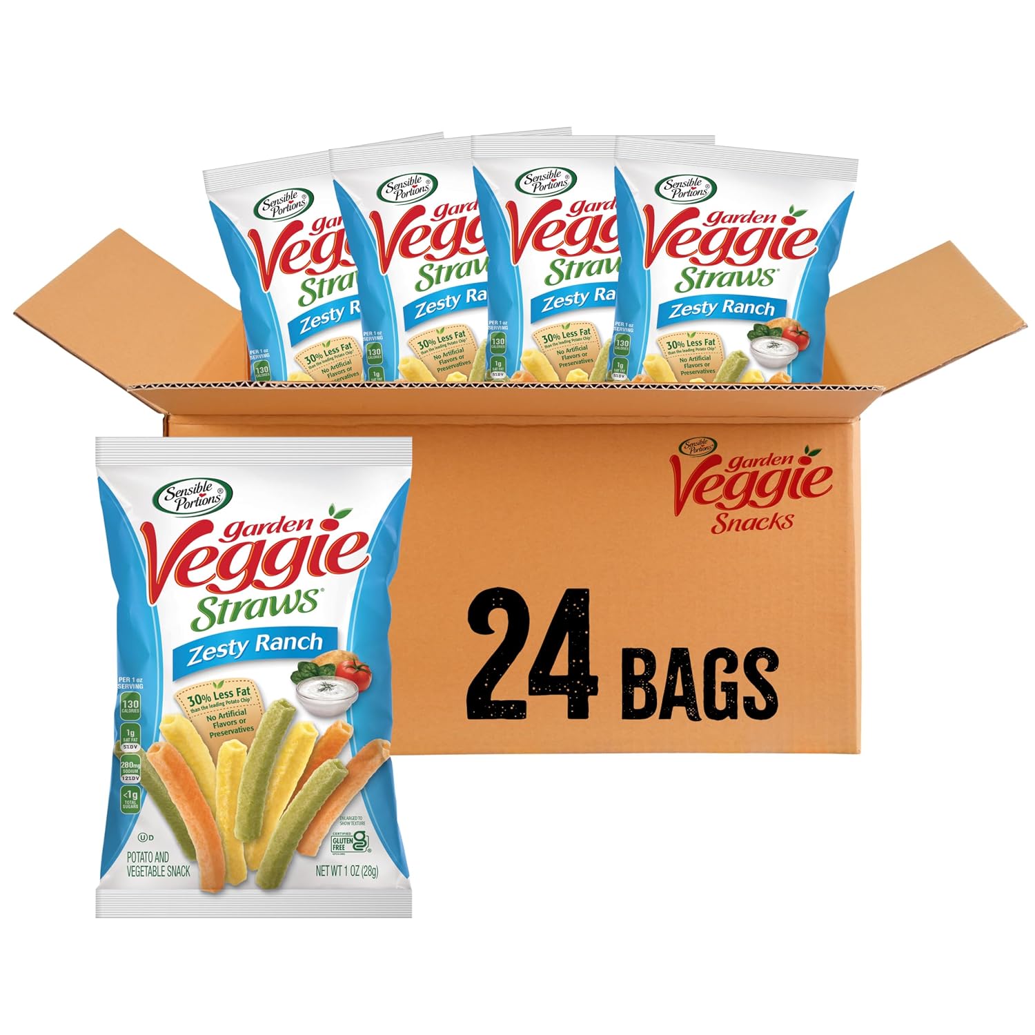Sensible Portions Garden Veggie Snacks - Veggie Straws, Gluten Free, Snack Size Sea Salt, 1 Oz (Pack of 24)