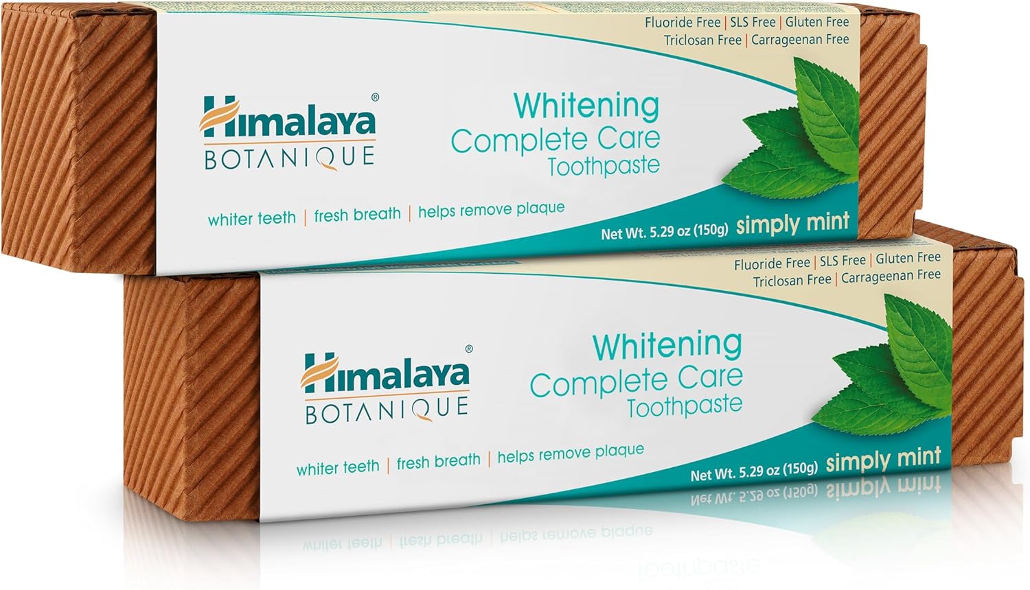 Himalaya Botanique Whitening Complete Care Toothpaste, Teeth Whitening, Fights Plaque, Fluoride Free, No Artificial Flavors, SLS Free, Cruelty Free, Foaming, Simply Mint Flavor, 5.29 Oz, 4 Pack