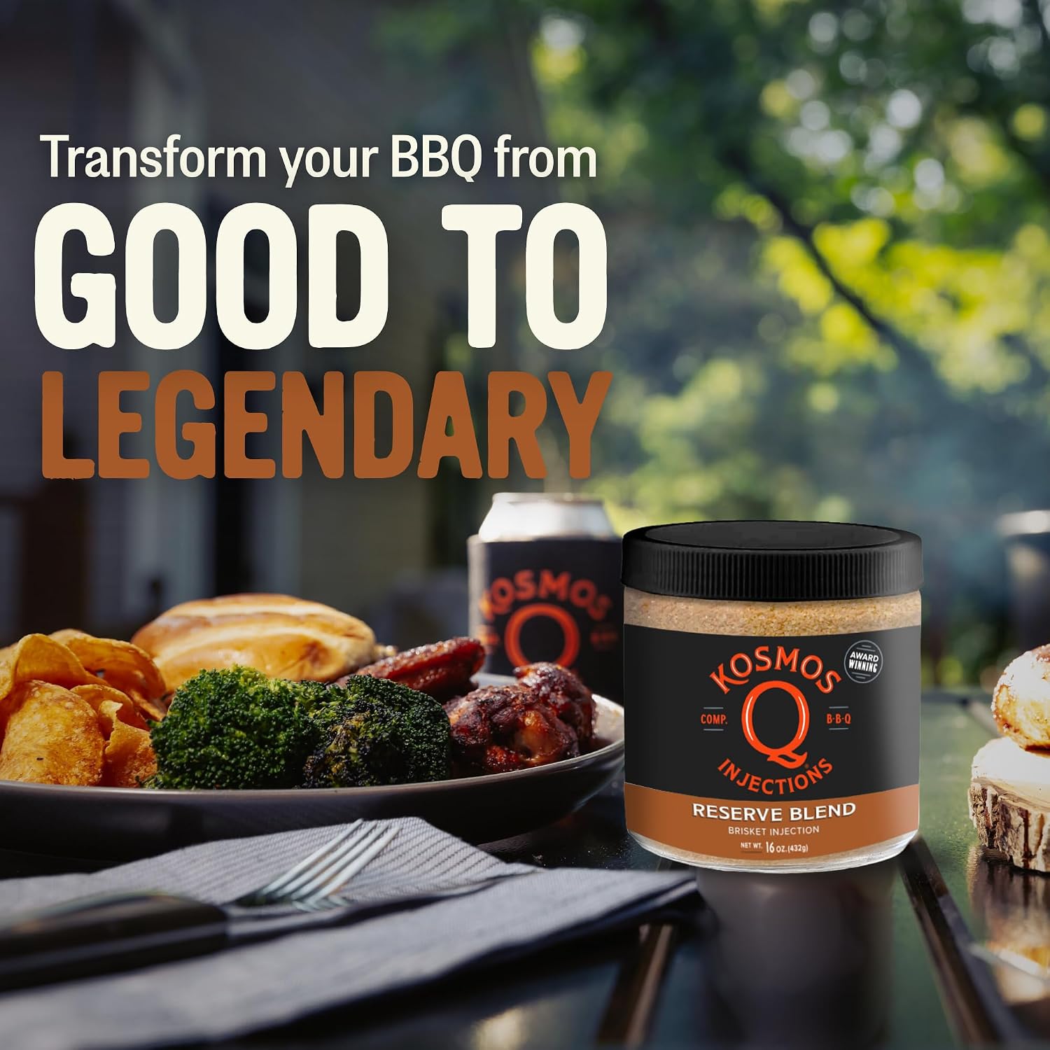 Kosmos Q Reserve Blend Brisket Injection, Premium Beef BBQ Marinade for Tender & Juicy Brisket, Phosphate-Enhanced for Moisture Retention, Competition-Grade Seasoning, Gluten Free, 16 Oz Jar