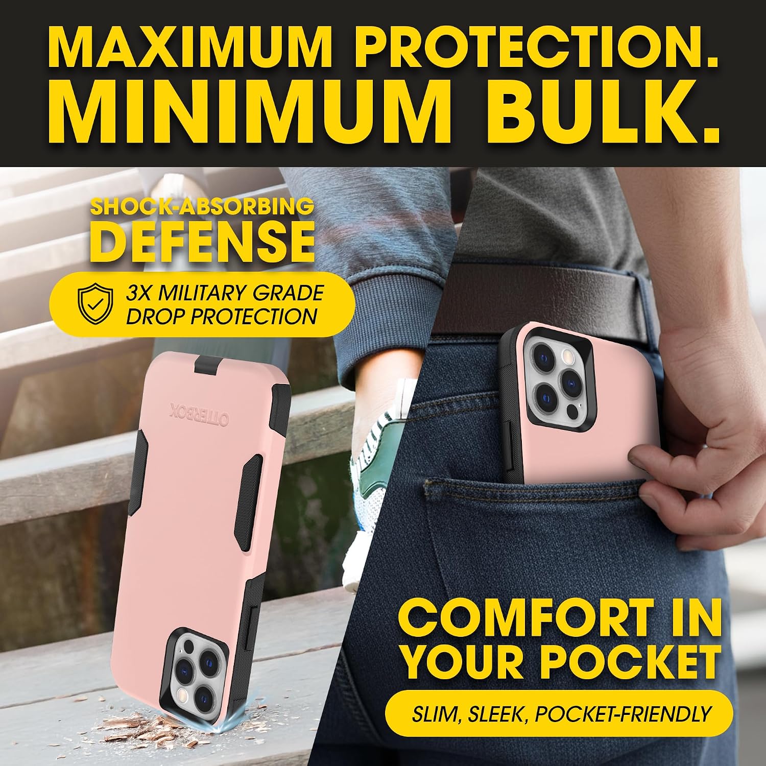 OtterBox iPhone 12 & iPhone 12 Pro Commuter Series Case - Black, Slim & Tough, Pocket-Friendly, with Port Protection