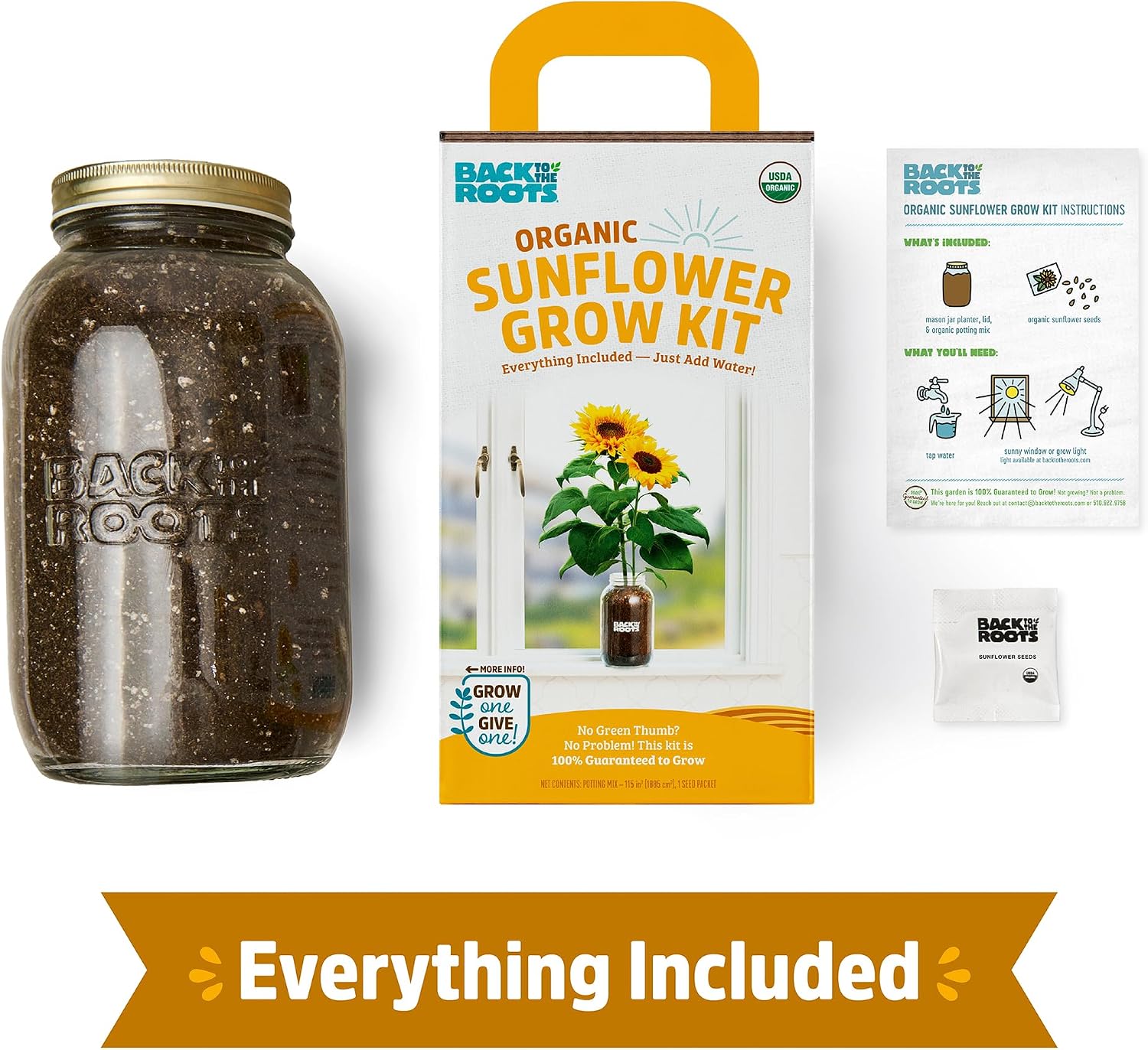 Back to the Roots Sunflower Organic Windowsill Planter Kit - Grows Year Round, Includes Everything Needed for Planting