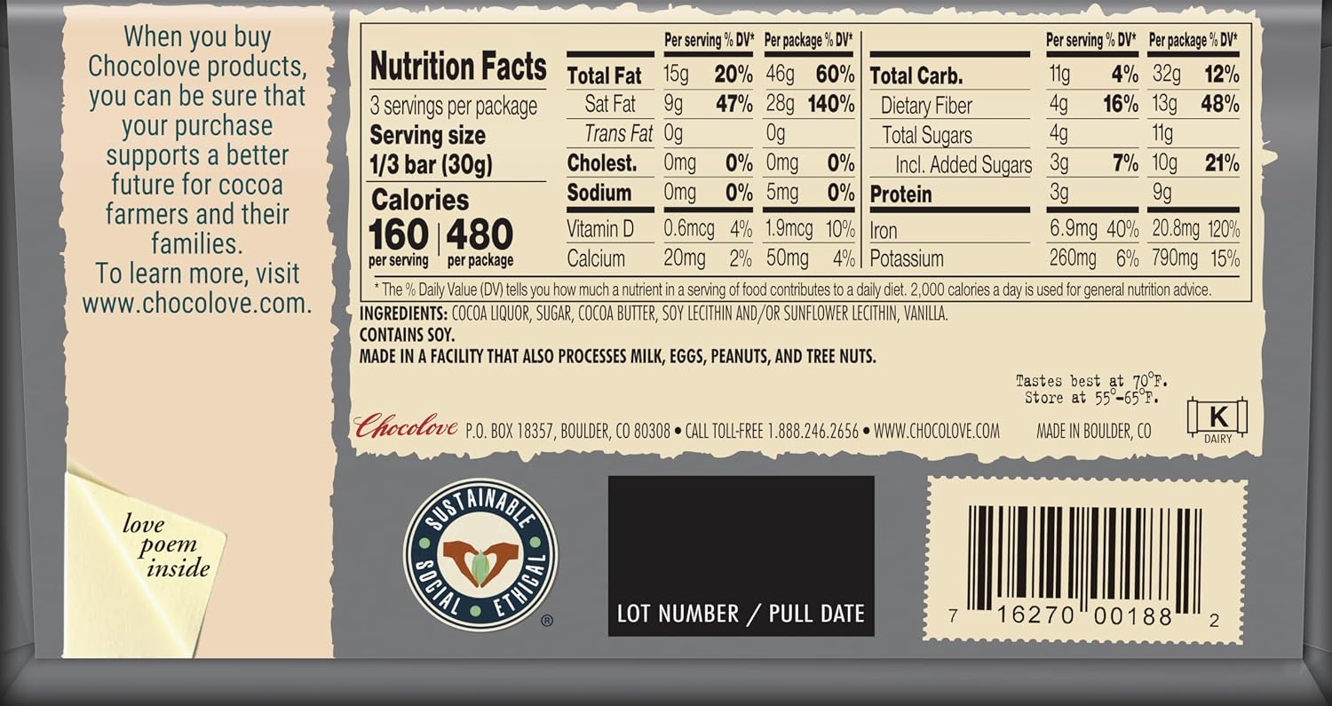 Chocolove, Bar Chocolate Dark Strong 70%, 3.2 Ounce