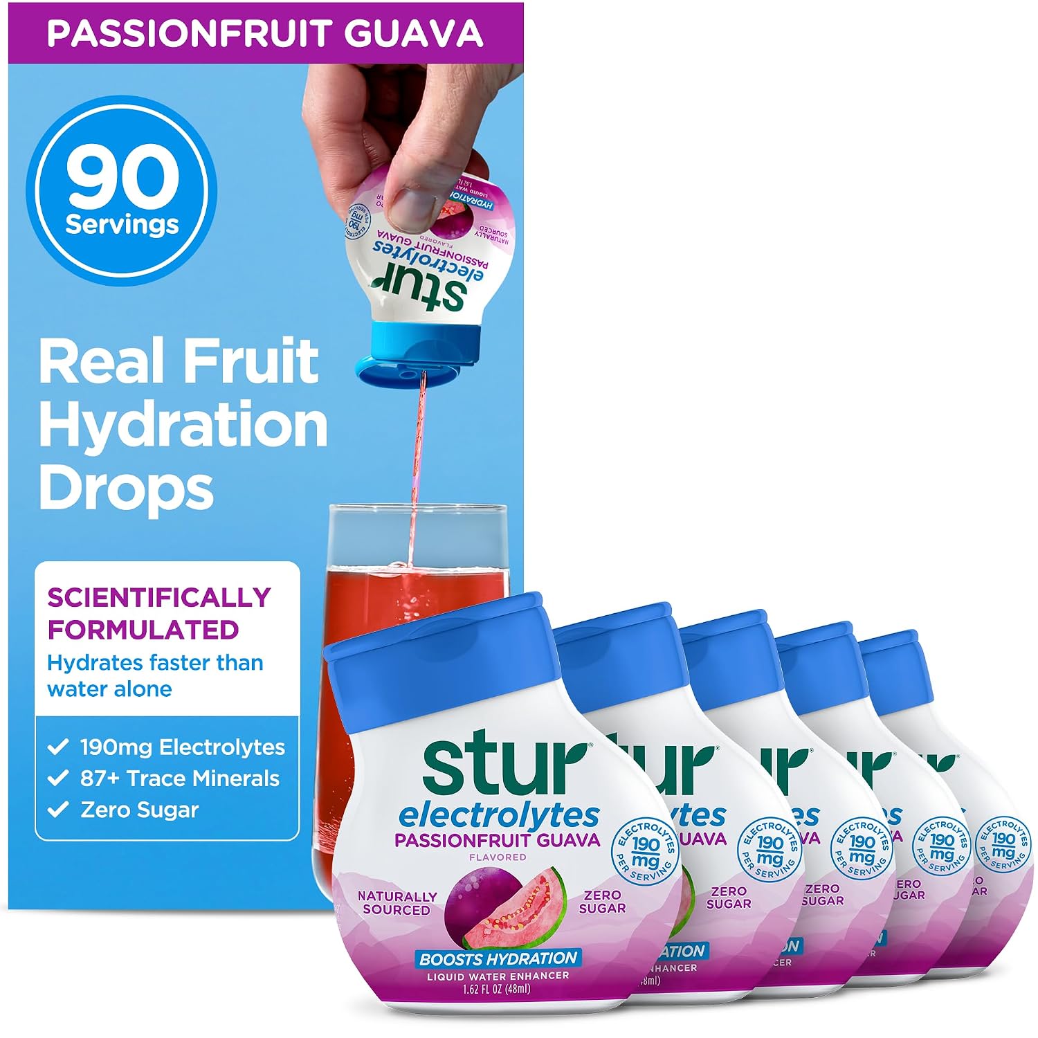 Stur Liquid Water Enhancer | Blue & Blackberry | Naturally Sweetened | High in Vitamin C & Antioxidants | Sugar Free | Zero Calories | Keto | Vegan | 5 Bottles, Makes 120 Drinks