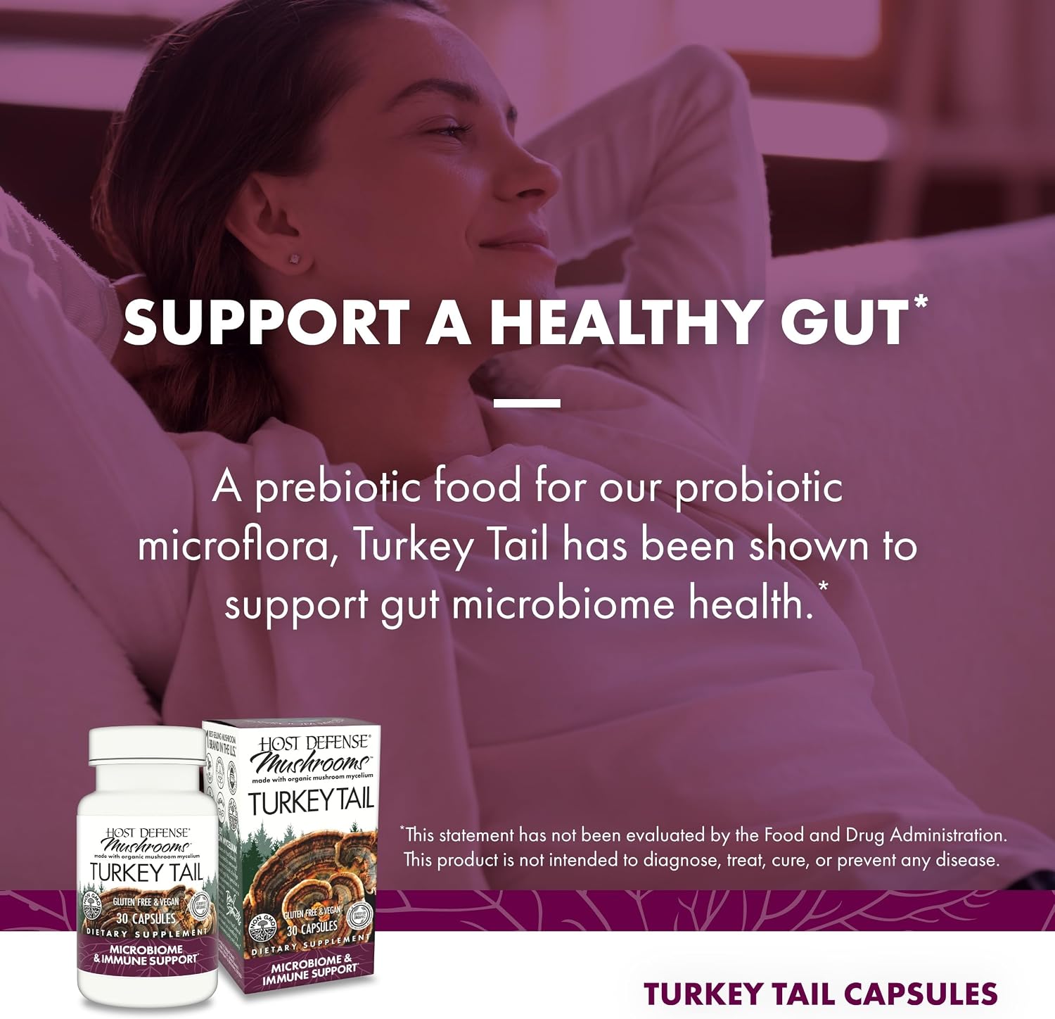 Host Defense Turkey Tail Capsules - Digestive Health & Immune Response Support Supplement - Mushroom Supplement for Gastrointestinal & Gut Microbiome Support - 120 Capsules