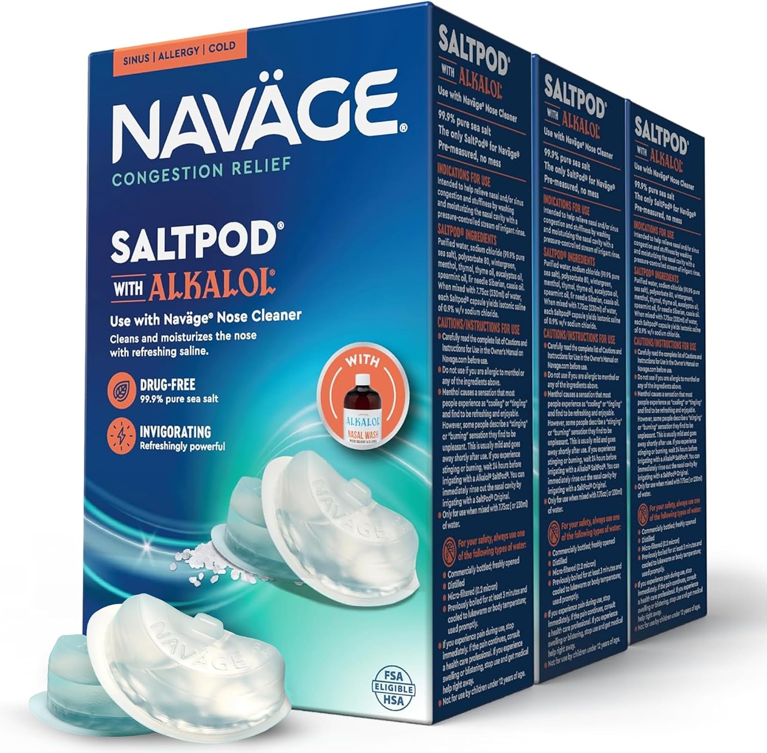 Navage® SaltPods Refills, Original Sea Salt Formula, 90 Count | Pre-Measured Precision: Clears Mucus and Irritants for Breathable, Comfortable Sinuses