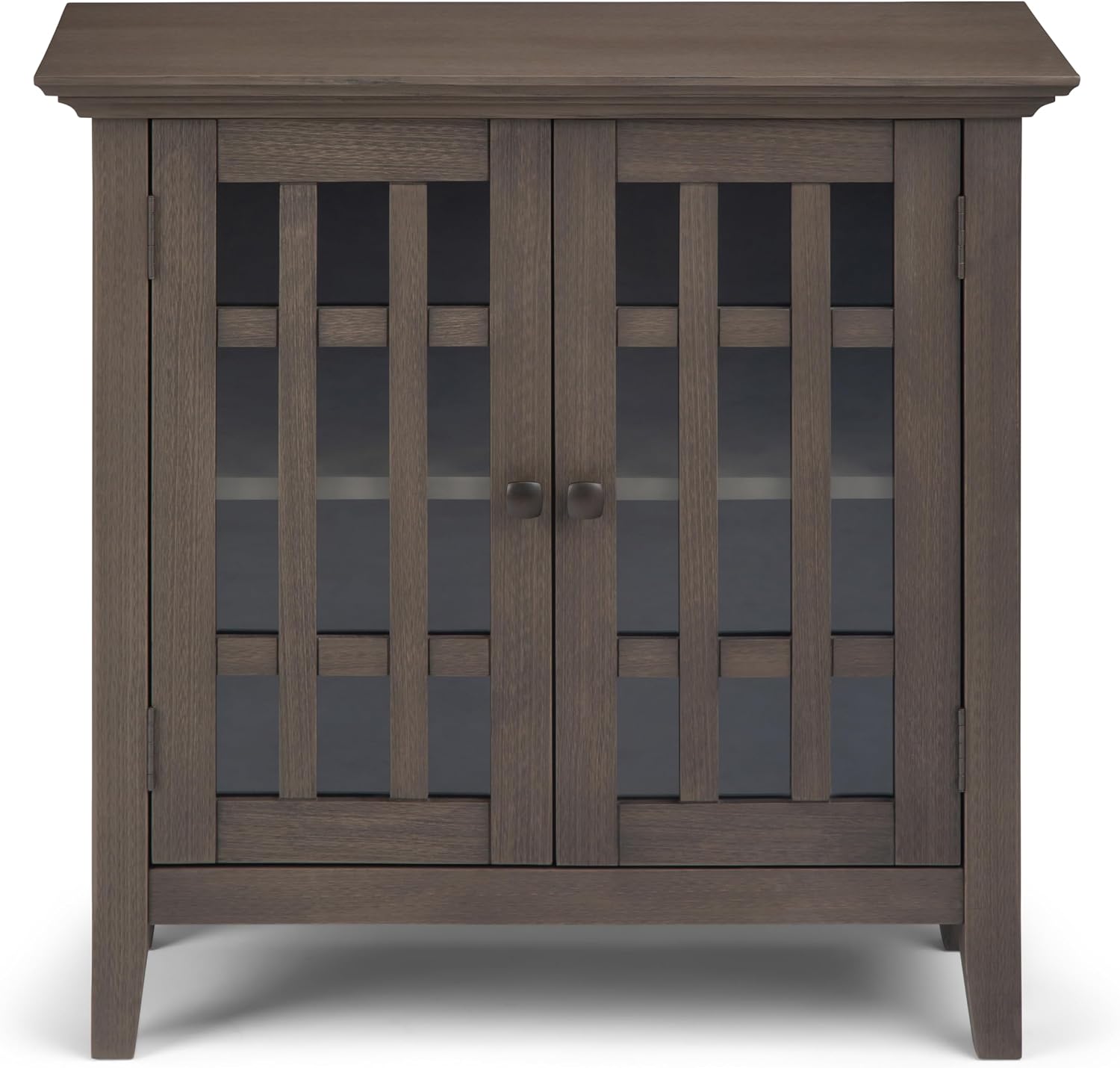 SIMPLIHOME Bedford 62" Wide Solid Wood Sideboard in Brunette Brown | Transitional low media console with glass doors and storage shelves for the living room, entryway or dining room.
