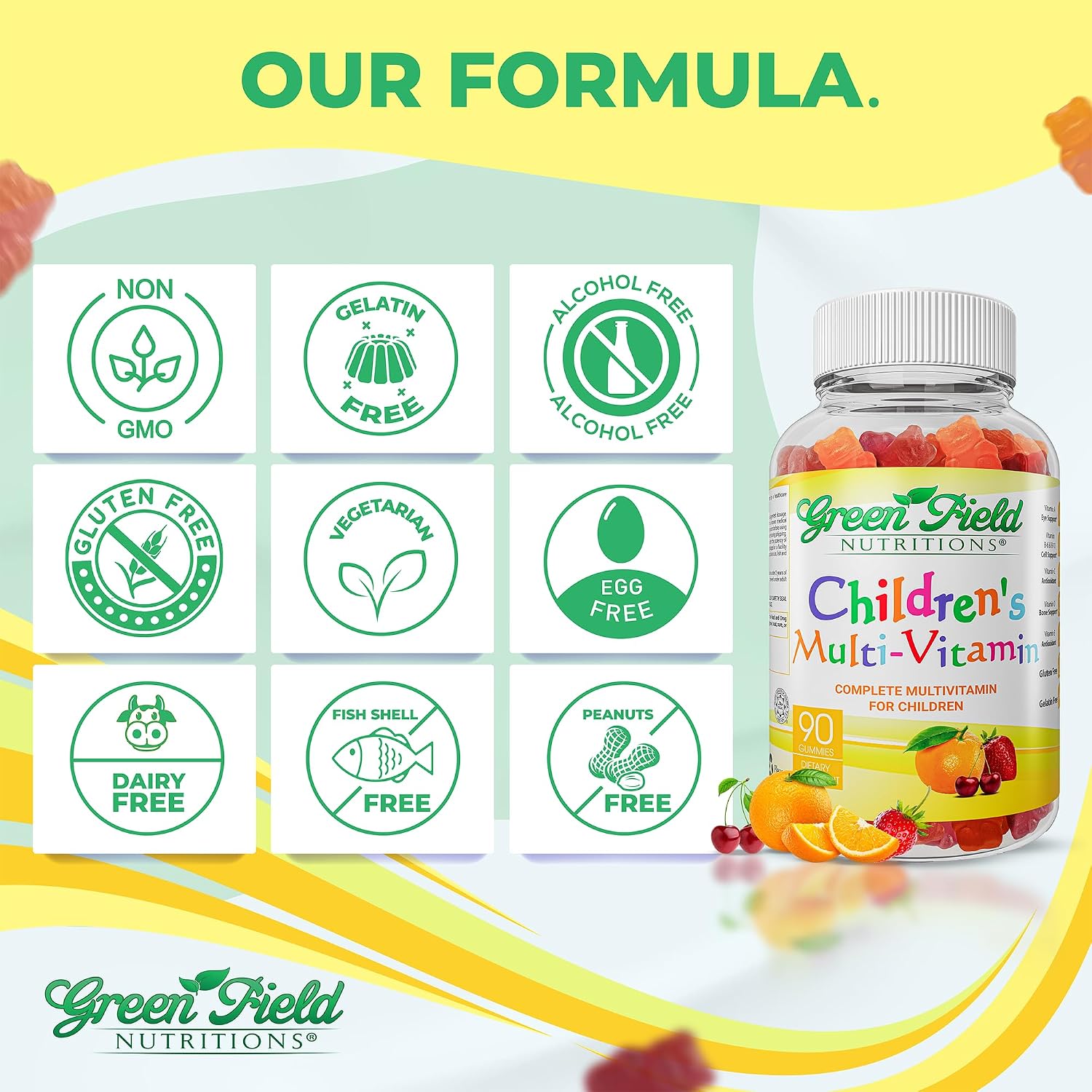 Greenfield Nutritions Halal Multivitamin for Kids – Gelatin-Free Halal Kids Multivitamin Gummies with Vitamins A, B, C, D