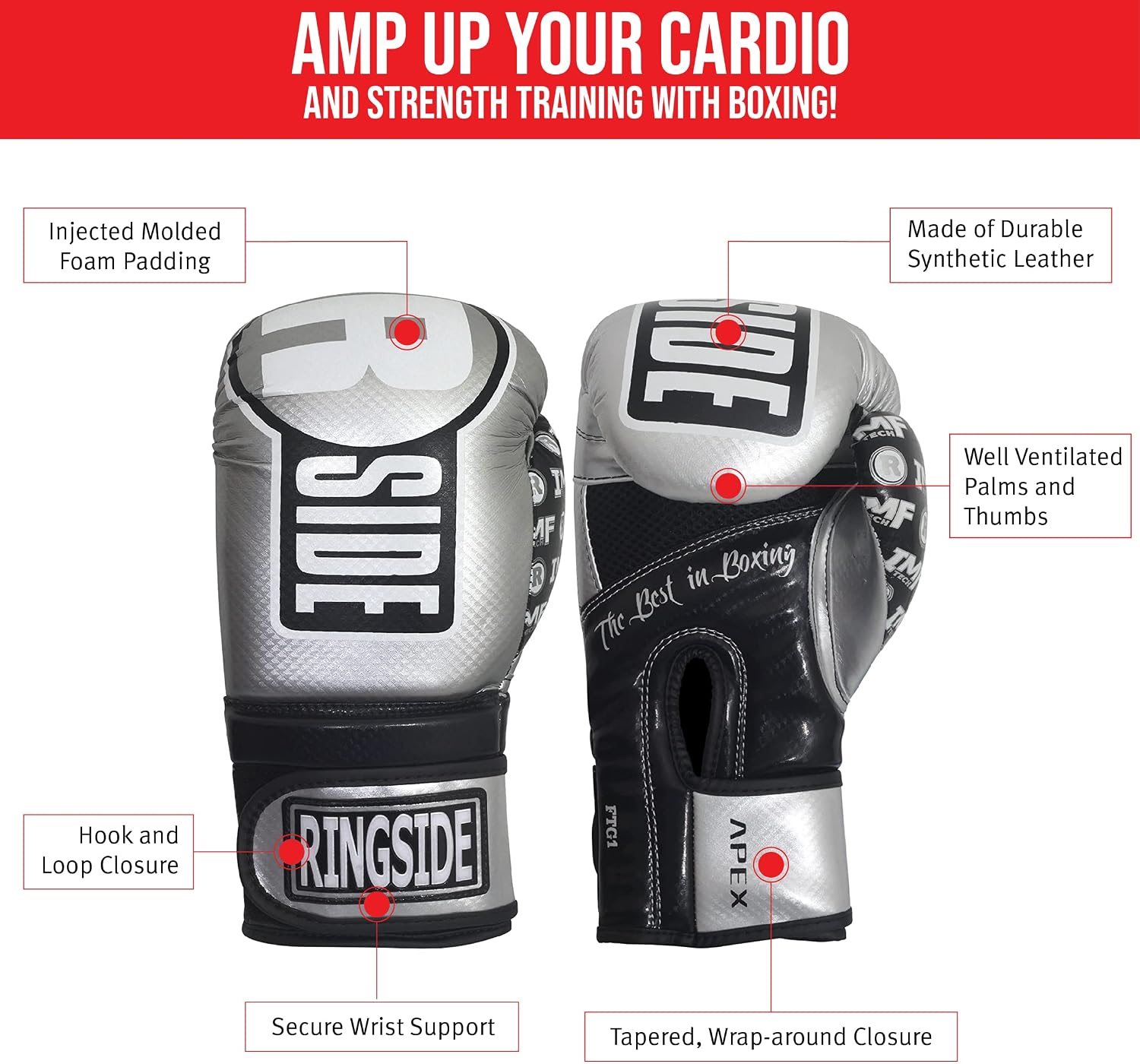 Ringside Apex Bag Gloves, IMF-Tech Boxing Gloves with Secure Wrist Support, Synthetic Boxing Gloves for Men and Women