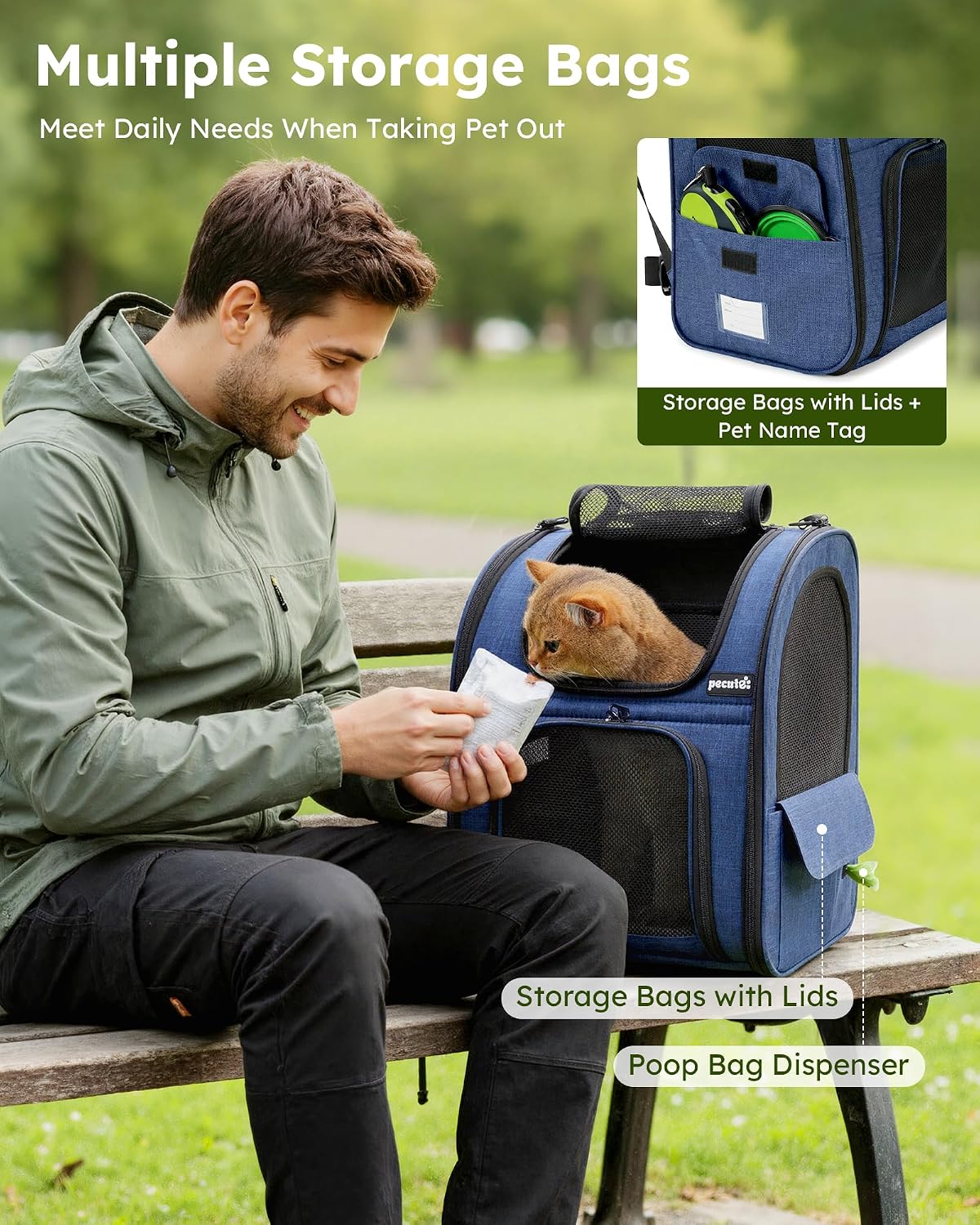 pecute Cat Backpack Expandable, Cat Carrier Backpack with Breathable Window