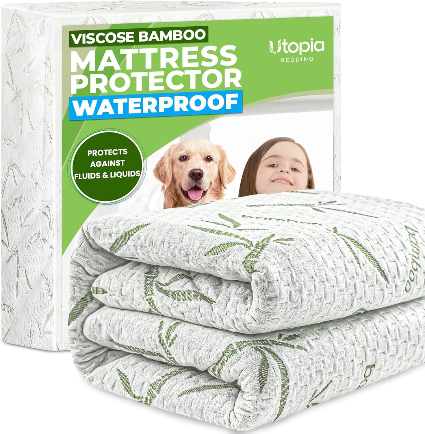 Bamboo Viscose Waterproof Mattress Protector Queen Size, fits 17" deep | Utopia Bedding Cooling Mattress Cover, Soft Breathable Mattress Pad, Noiseless, Fitted Style, Stretchable Pockets, Washable