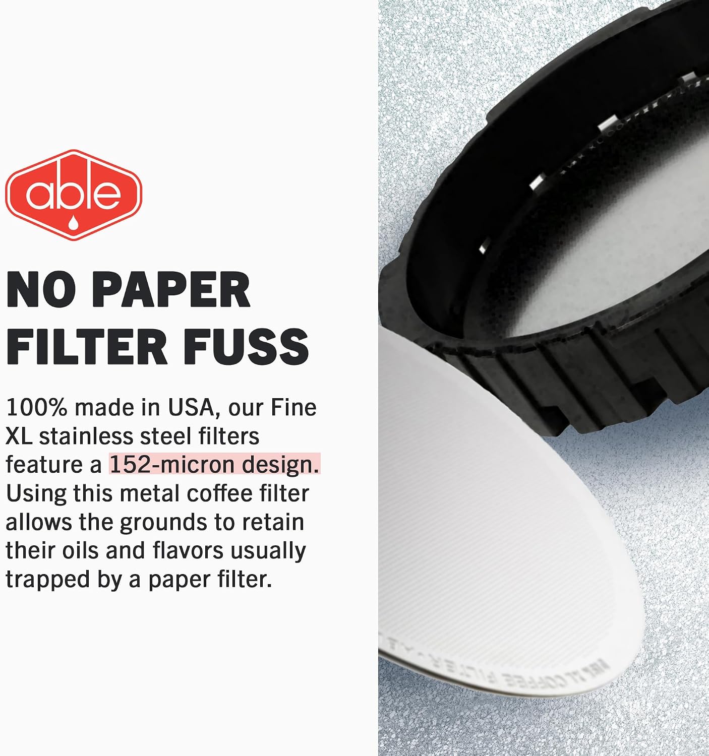 Able - DISK Stainless Steel Coffee Filter, AeroPress Coffee Maker-Compatible, AeroPress Accessories for Home & Cafes, 2.45” Reusable Coffee Filters (254-Micron Standard + 152-Micron Fine), Pack of 2