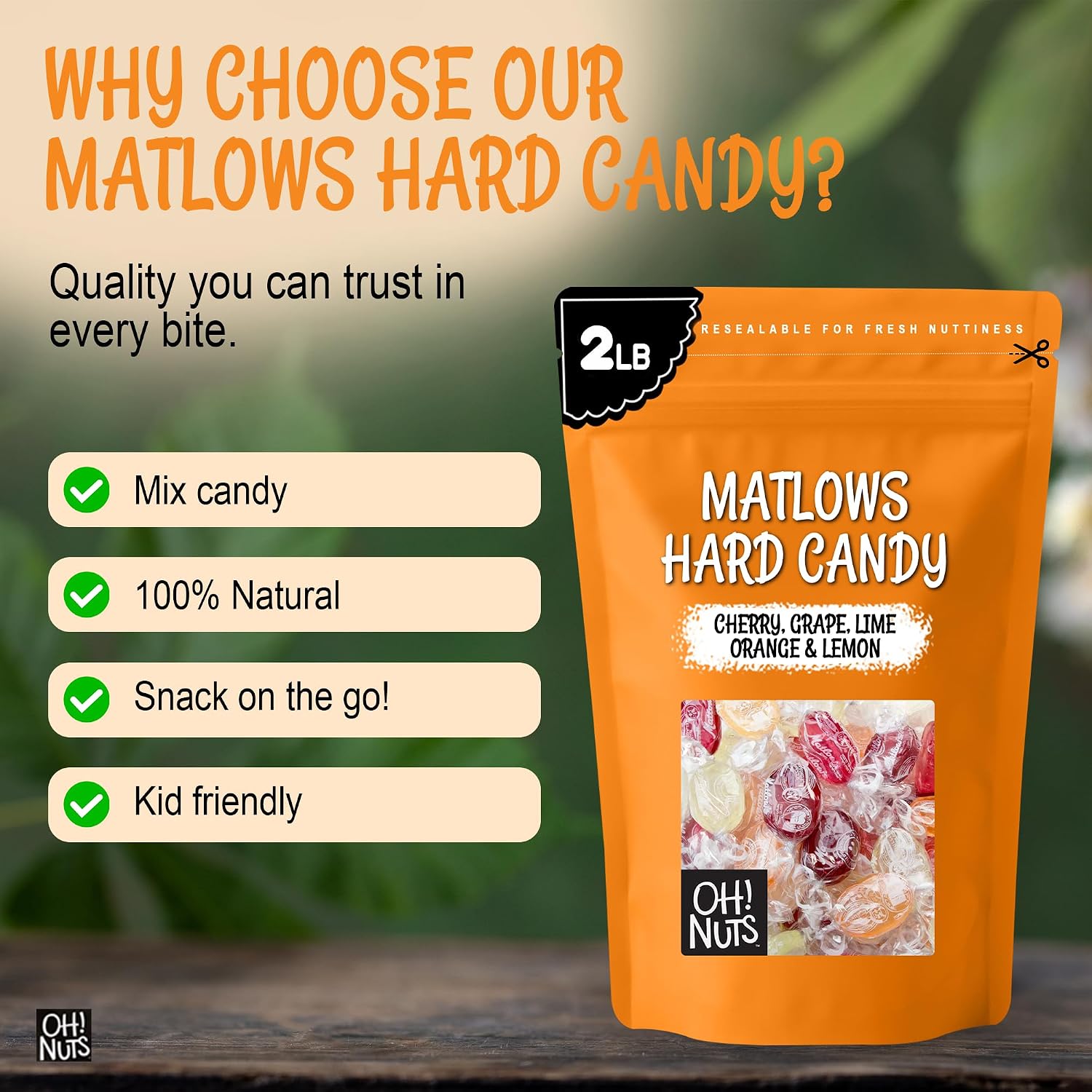 Oh! Nuts Hard Candy Mints Bulk, Individually Wrapped Mint Candy 2 LB | Hard Candy Individually Wrapped - Bulk Candy Individually Wrapped, Crystal Candy Mints, Kosher Certified, 2 LB Bag